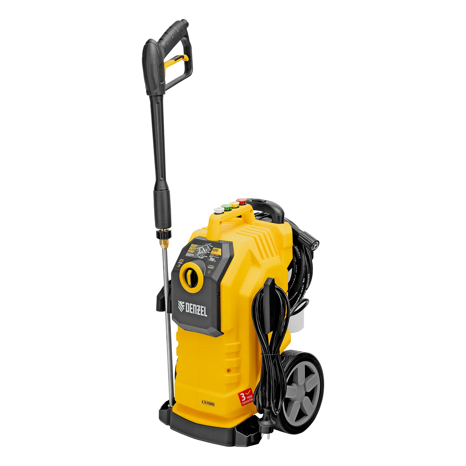 Моечная машина высокого давления DENZEL K 70 Power, 2500 Вт, 180 бар, 600 л/ч, асинхронный двигатель