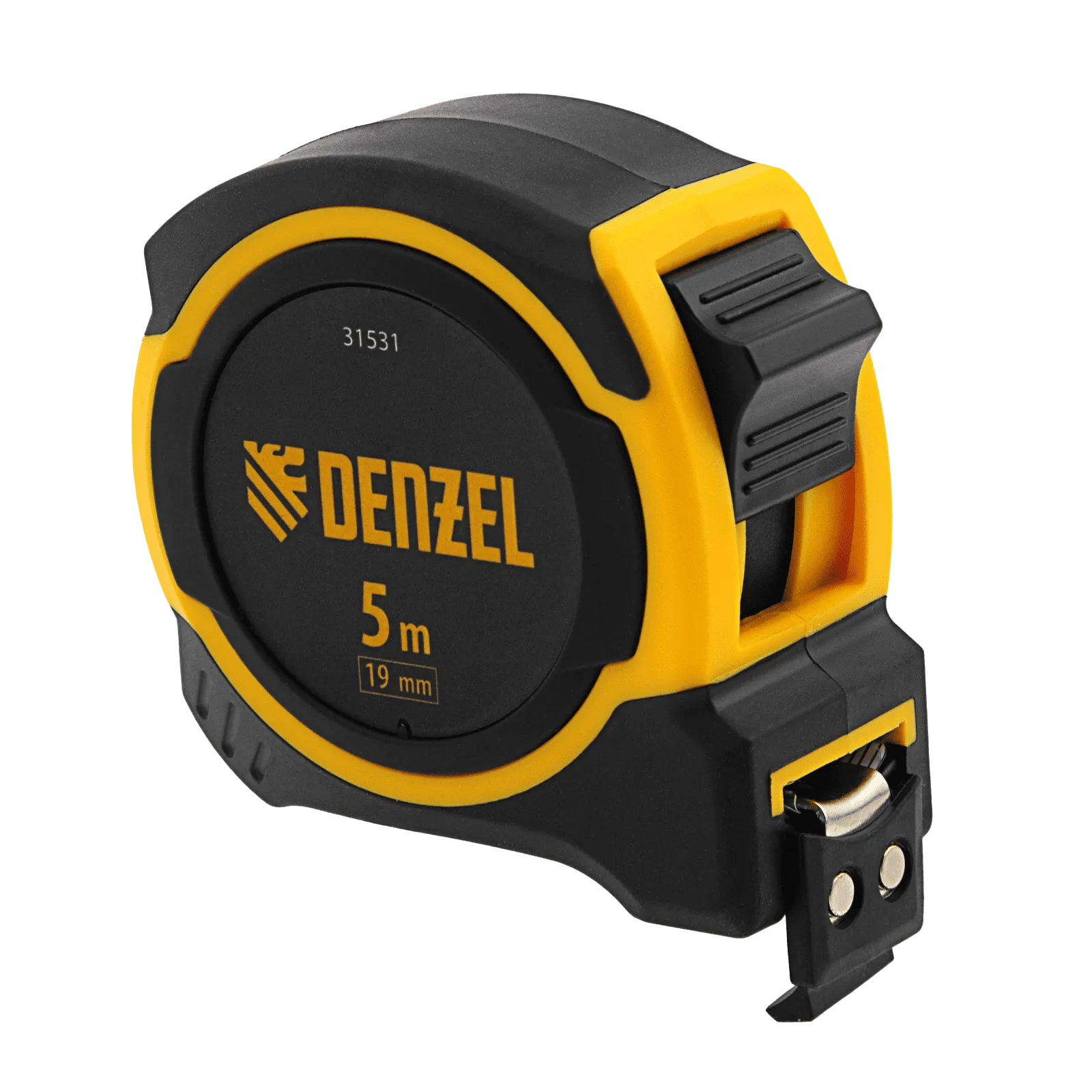 Рулетка DENZEL 5м х 19мм, двухкомп. корпус, магнитный обрезиненный зацеп