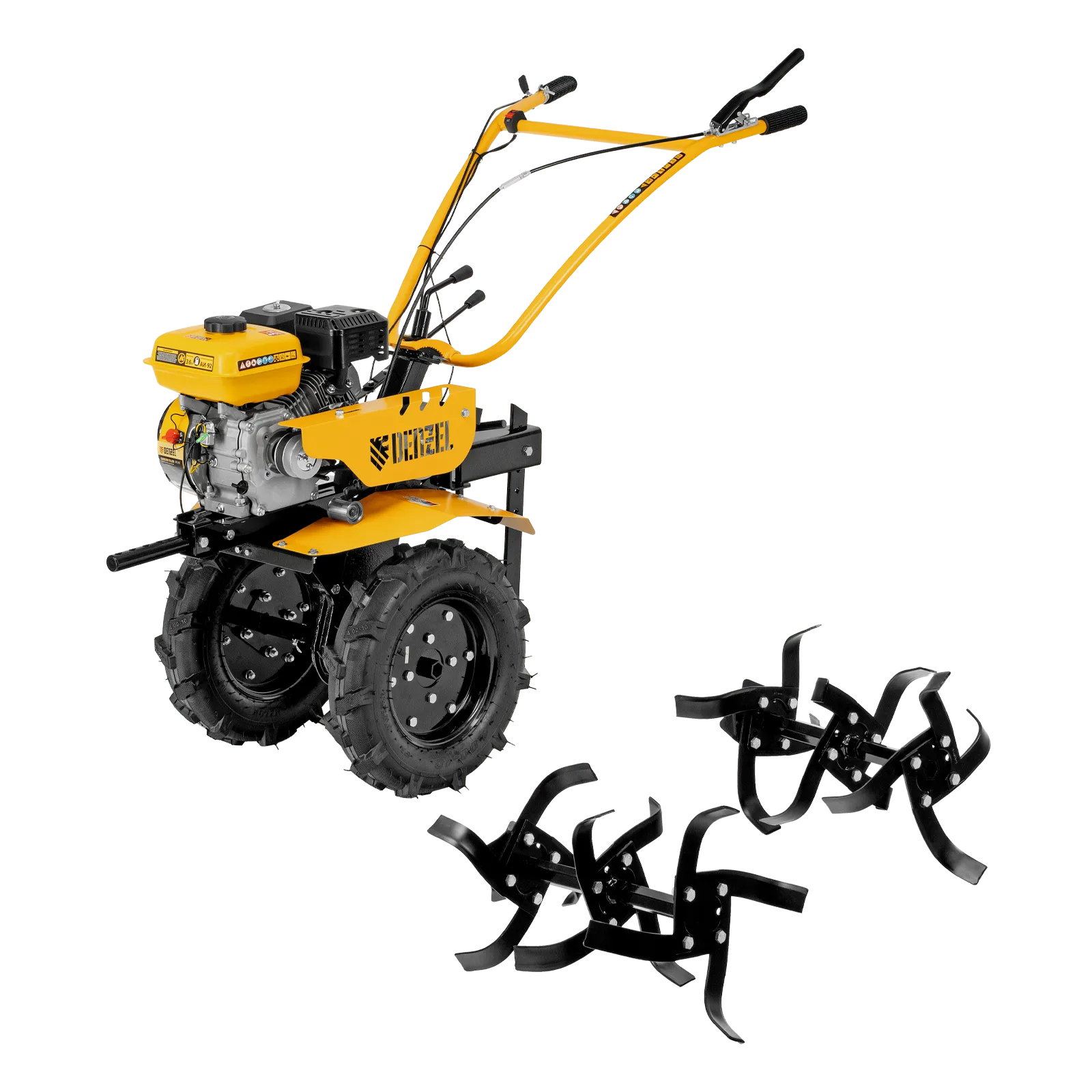 Мотоблок DENZEL DPT-370S, 7 л.с., ремен.сцеп, фрез 3х4, ШОМ, передачи 3В/1Н