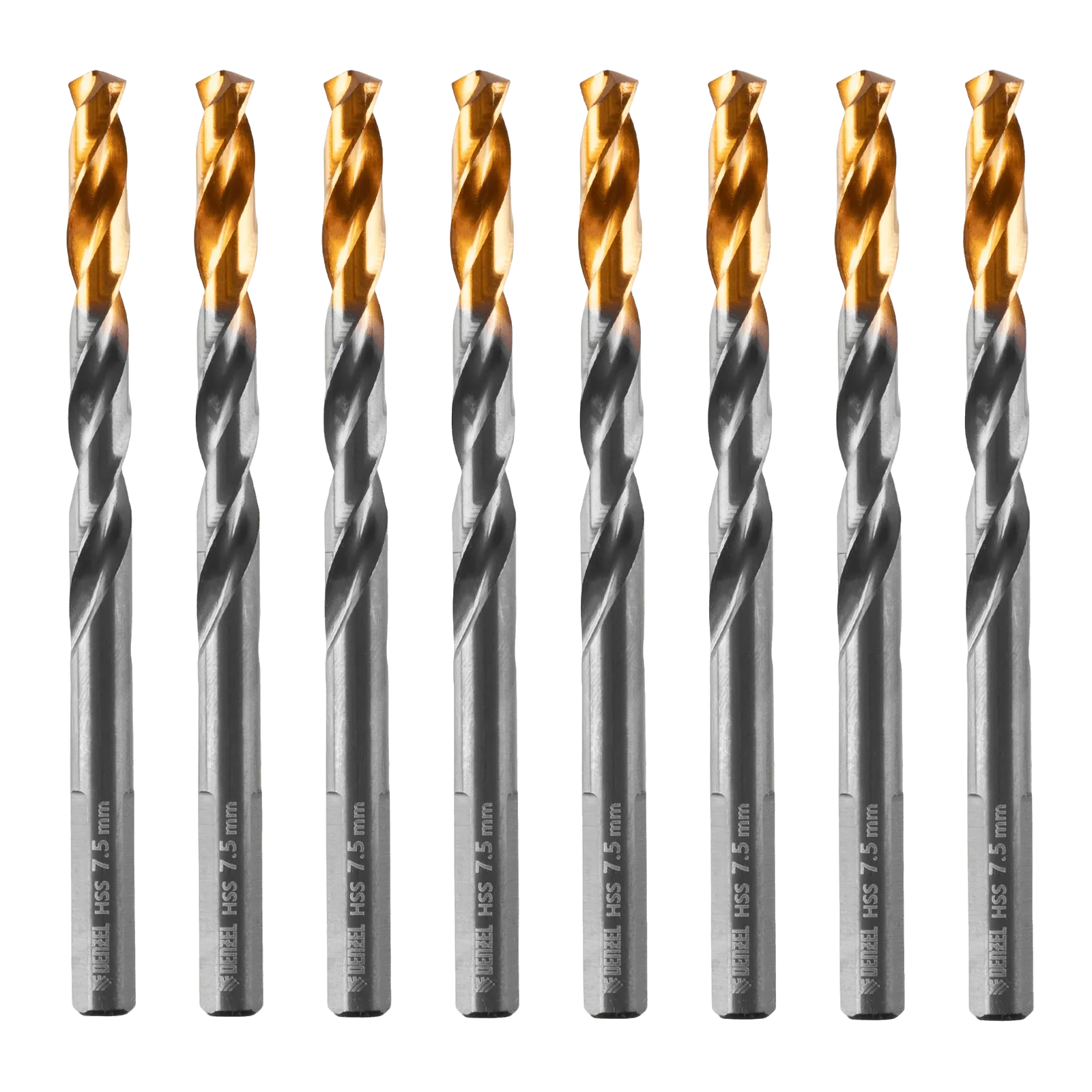 Сверло по металлу DENZEL 7,5 мм, HSS-Tin, Golden Tip, 8 шт.