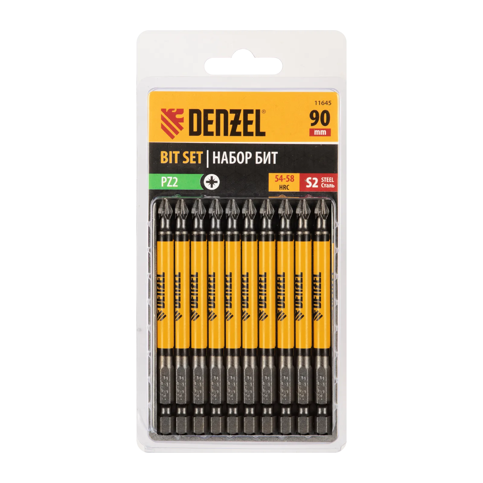 Бита DENZEL PZ2х90, сталь S2, цилиндр., 10 шт. Е 6,3