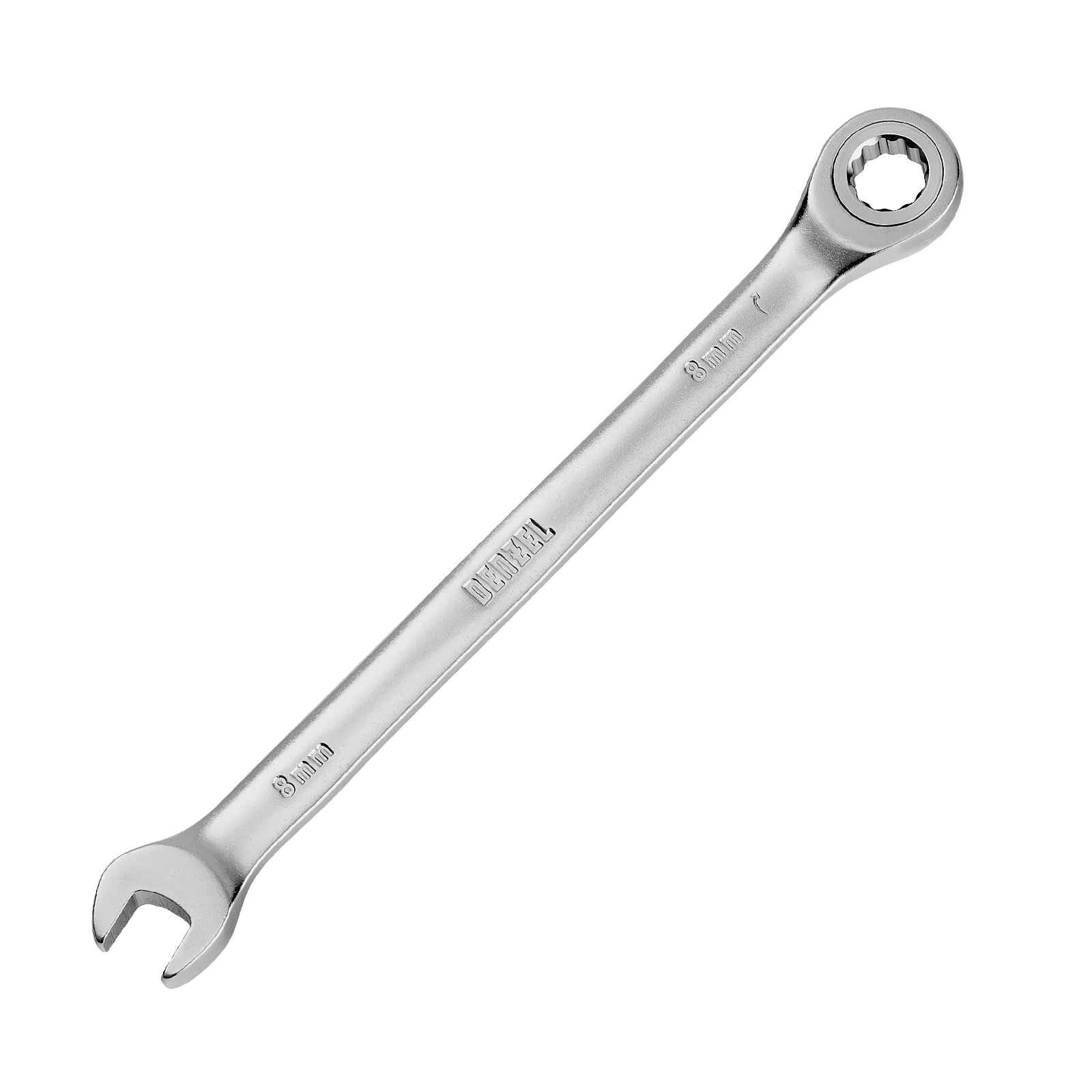 Ключ комбинированный трещоточный DENZEL, 8 мм, CrV, матовый хром