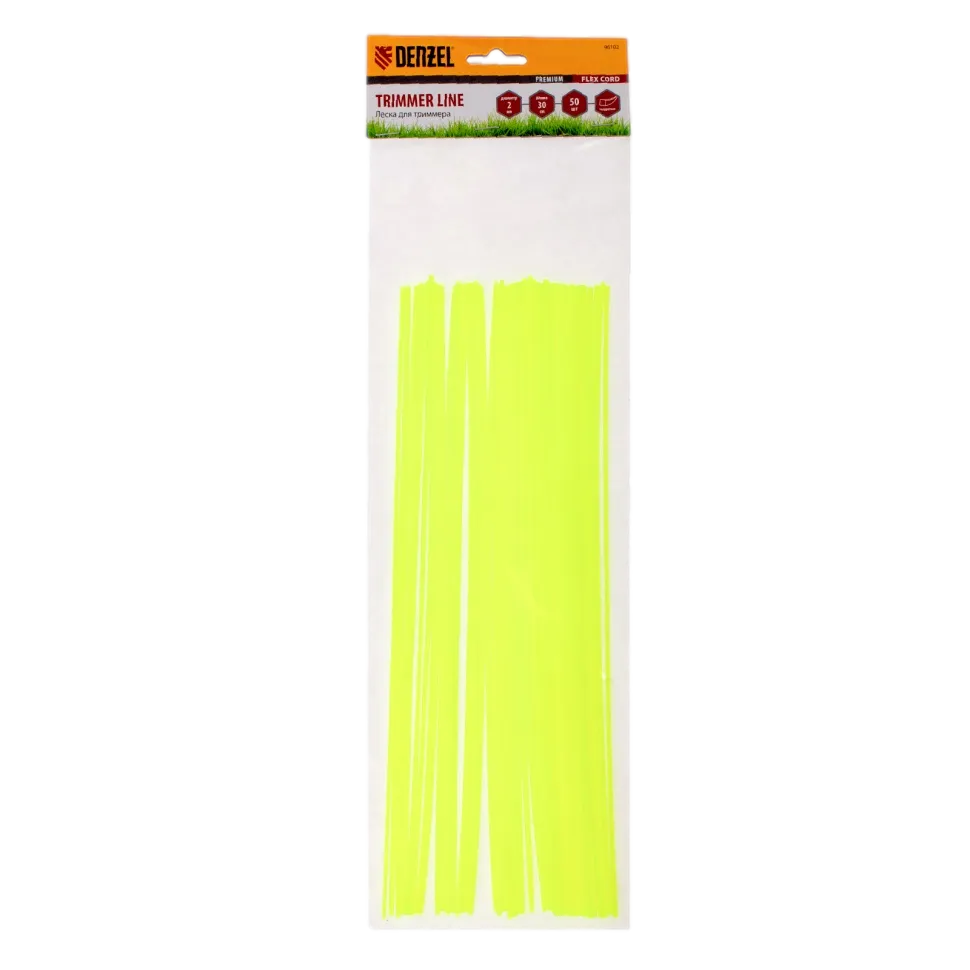 Леска для триммера DENZEL Flex Сord 96102, 2 мм x 30 см, квадратная, нарезанная, 50 шт.