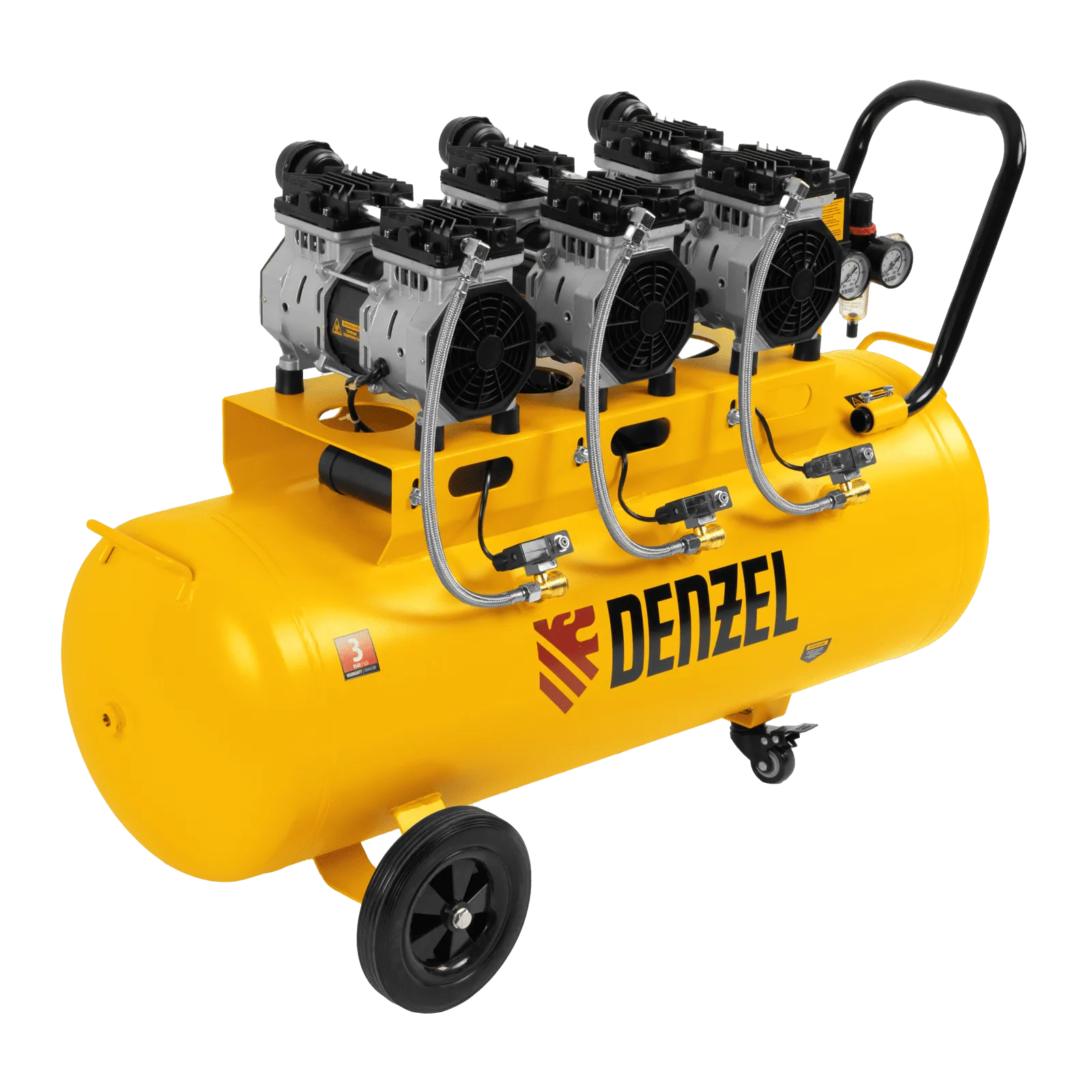 Компрессор безмасляный, малошумный DENZEL DLS 1800/100,1800 Вт, 3x600, 100 л, 345 л/мин