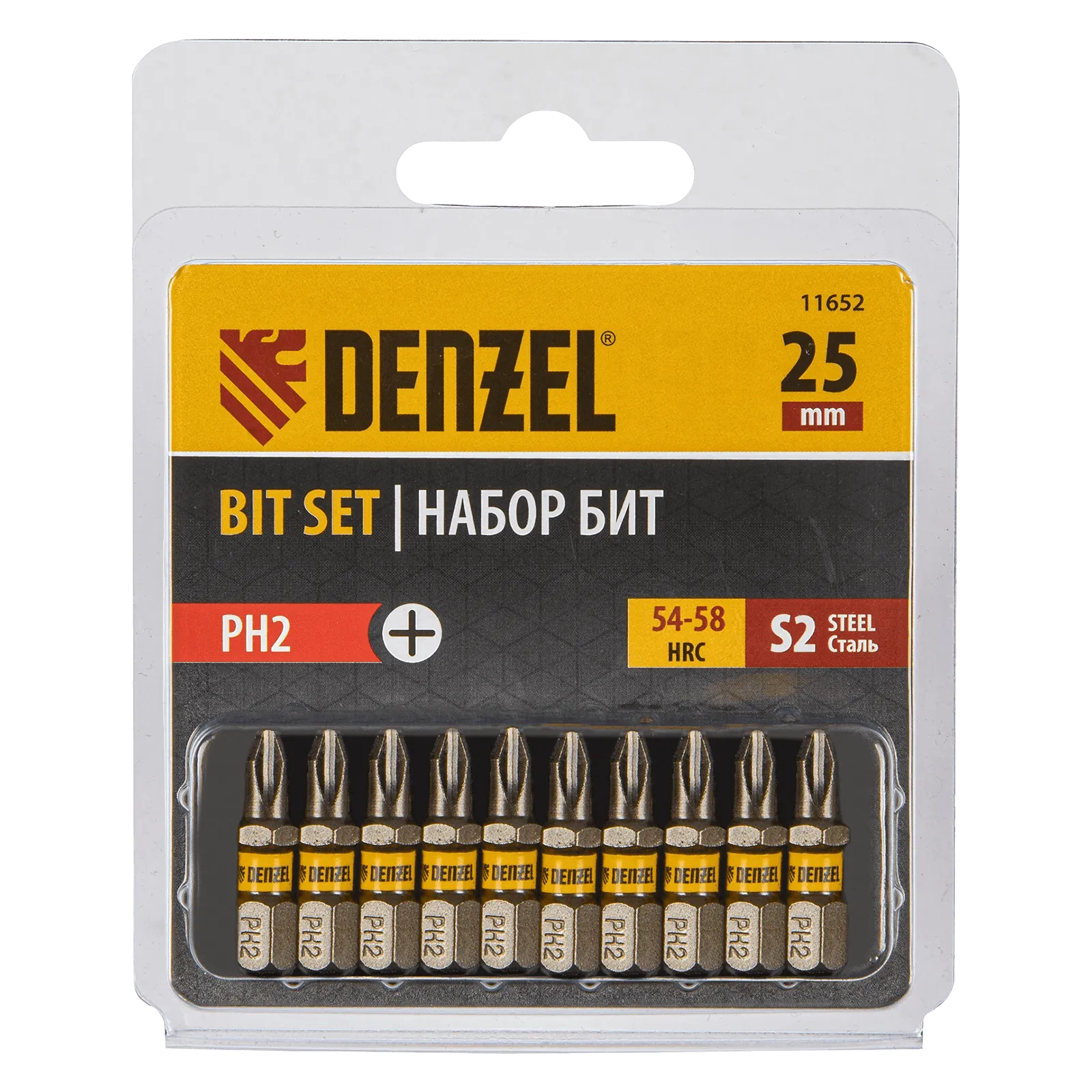 Бита DENZEL PH2х25, сталь S2, шестигранный профиль, 10 шт. Е 6,3