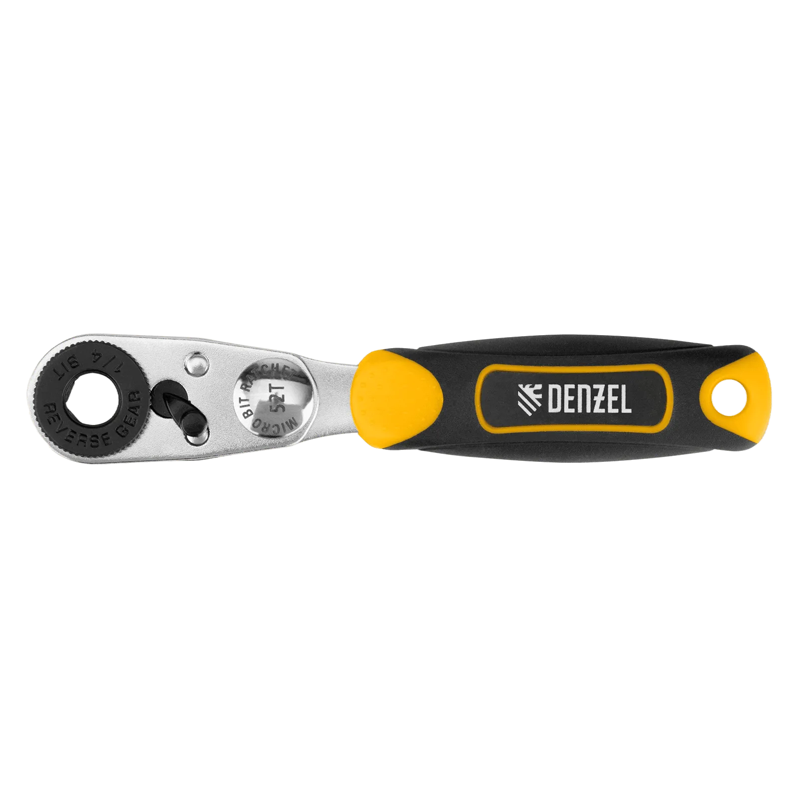 Ключ-трещотка DENZEL для бит 1/4", 52 зуба, CrMo, адаптер для торцевых головок