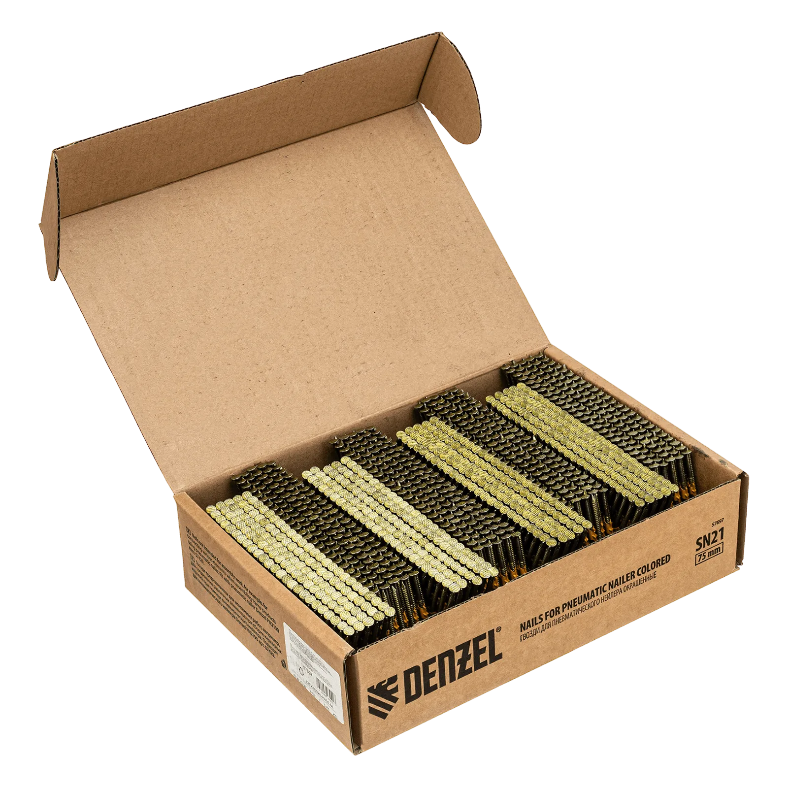 Гвозди DENZEL для пнев. нейлера (крашен.), длина - 75 мм, диам. - 3,05 мм, 2000 шт.