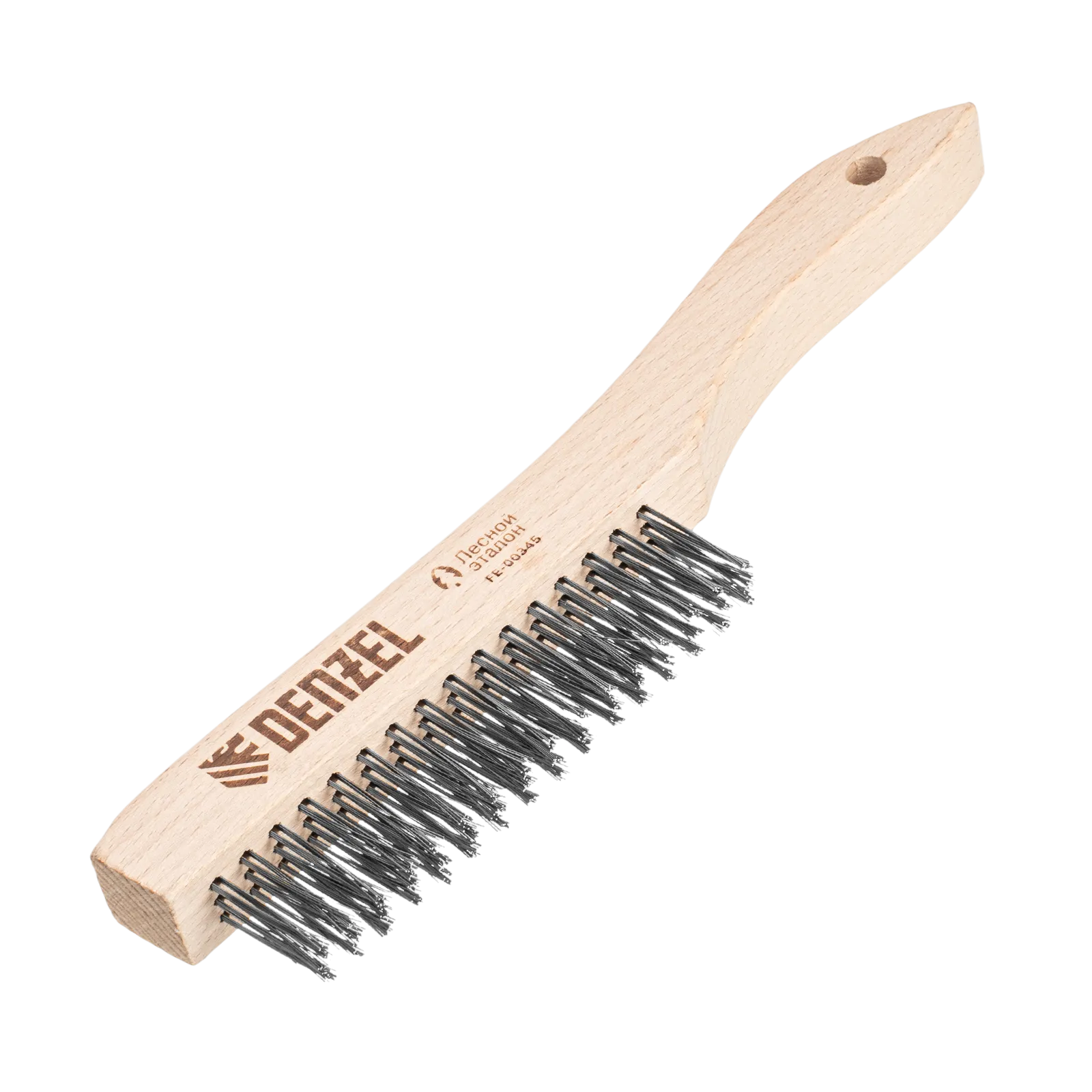Щетка зачистная 3-х рядная DENZEL, прямая проволока из нержавеющей стали с деревянной ручкой, EFP