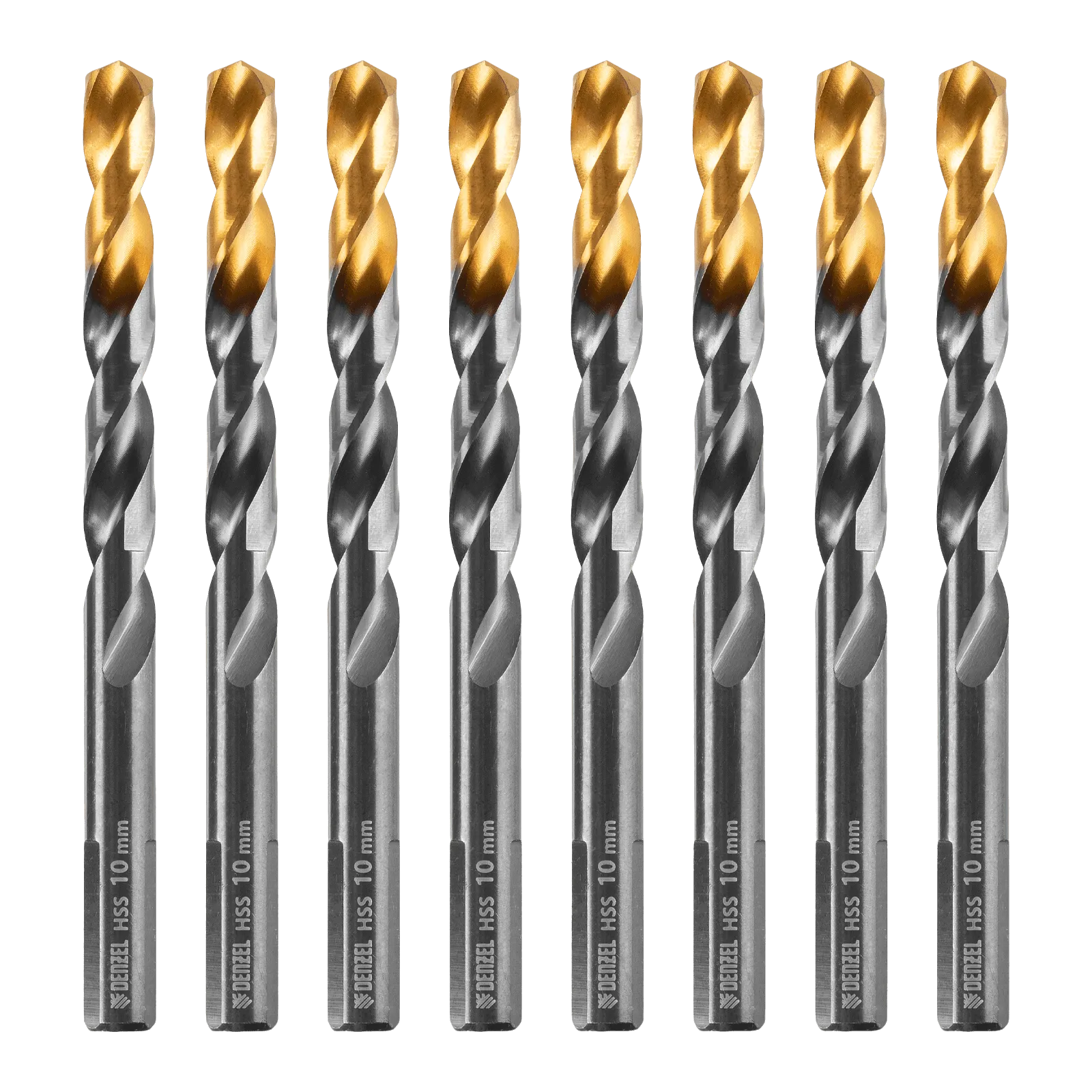 Сверло по металлу DENZEL 10 мм, HSS-Tin, Golden Tip, 8 шт.