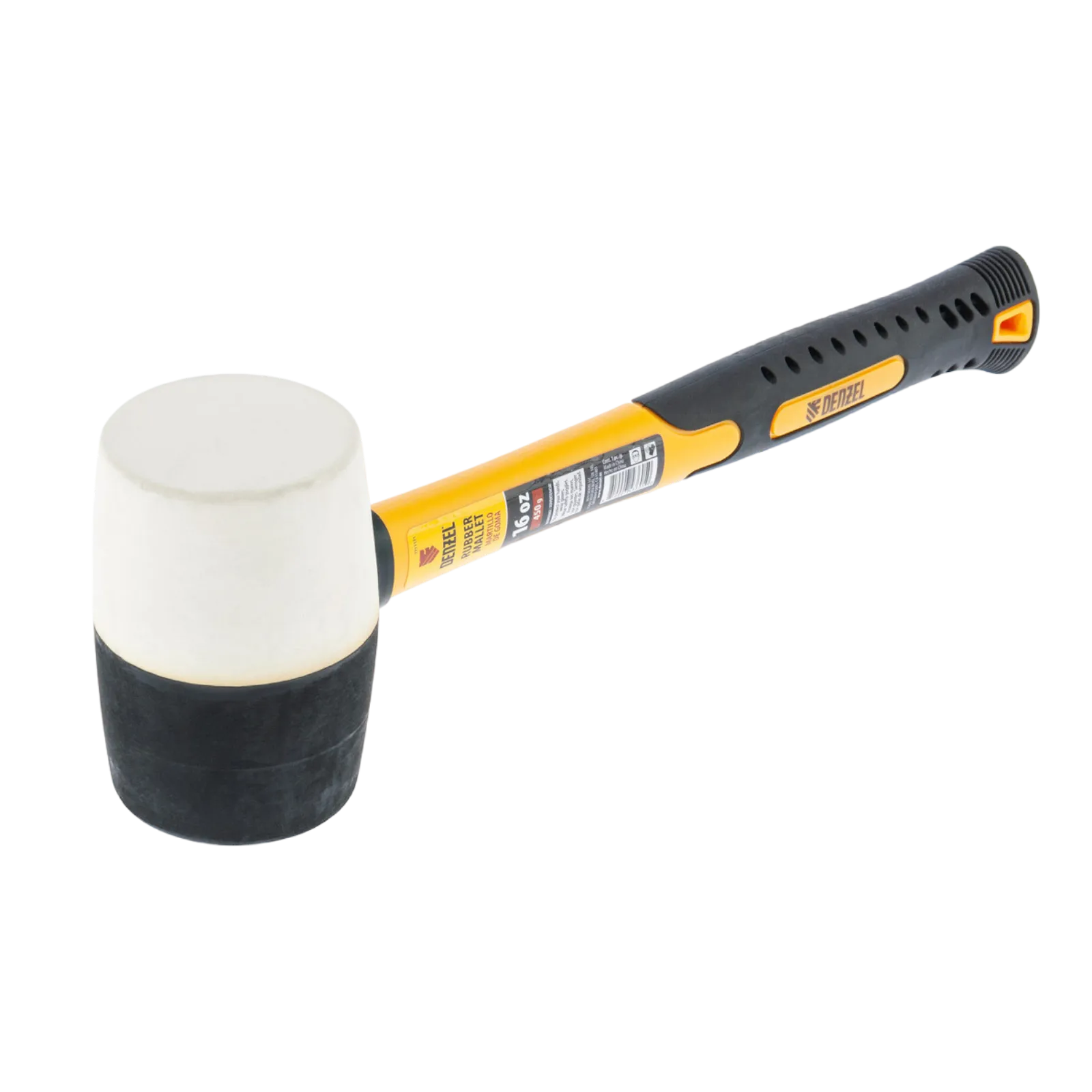 Киянка резиновая DENZEL 16 oz, черно-белая резина, фибергласовая рукоятка