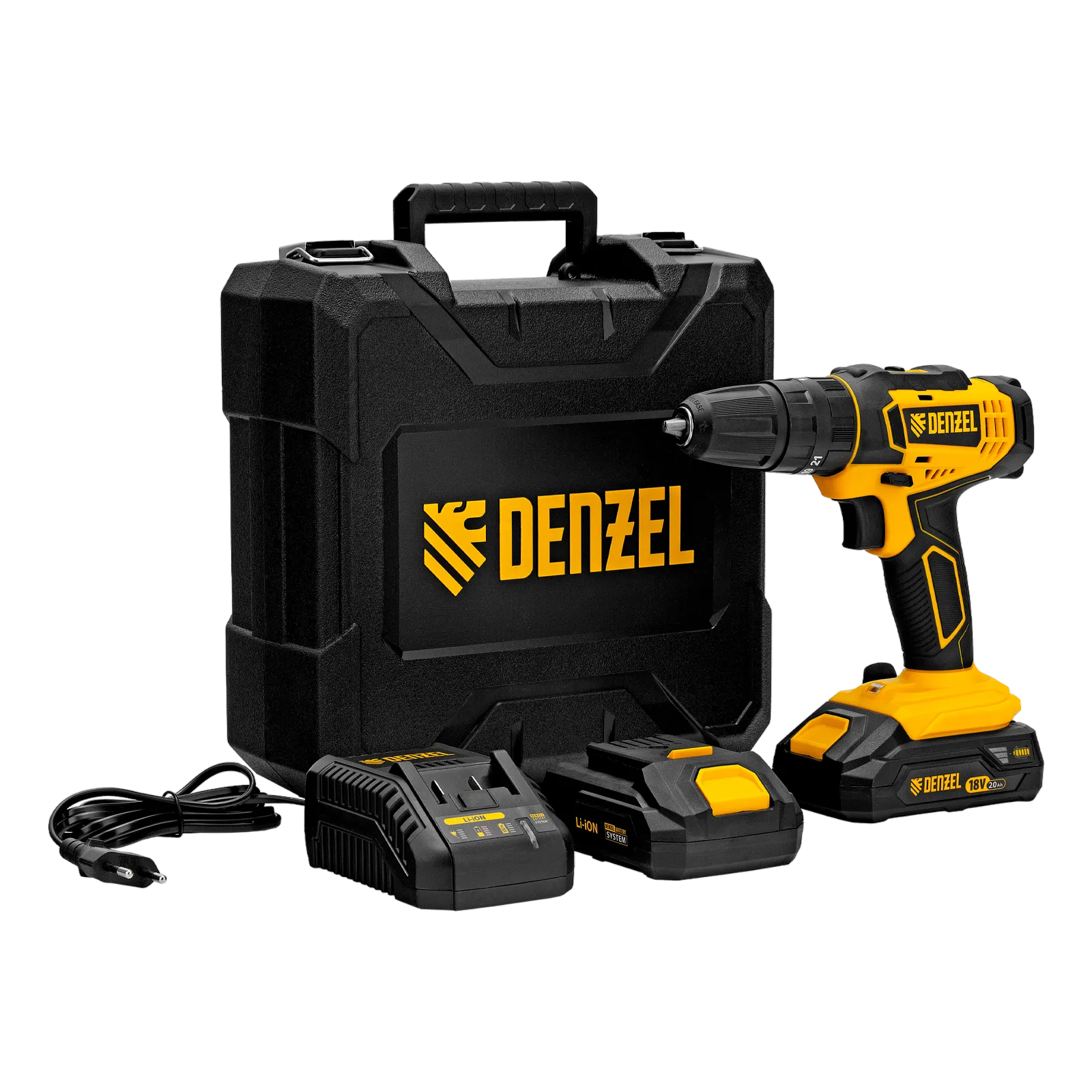 Дрель-шуруповерт аккумуляторная ударная DENZEL CID-18-02BM, Li-Ion, 18 В, 2 акк.