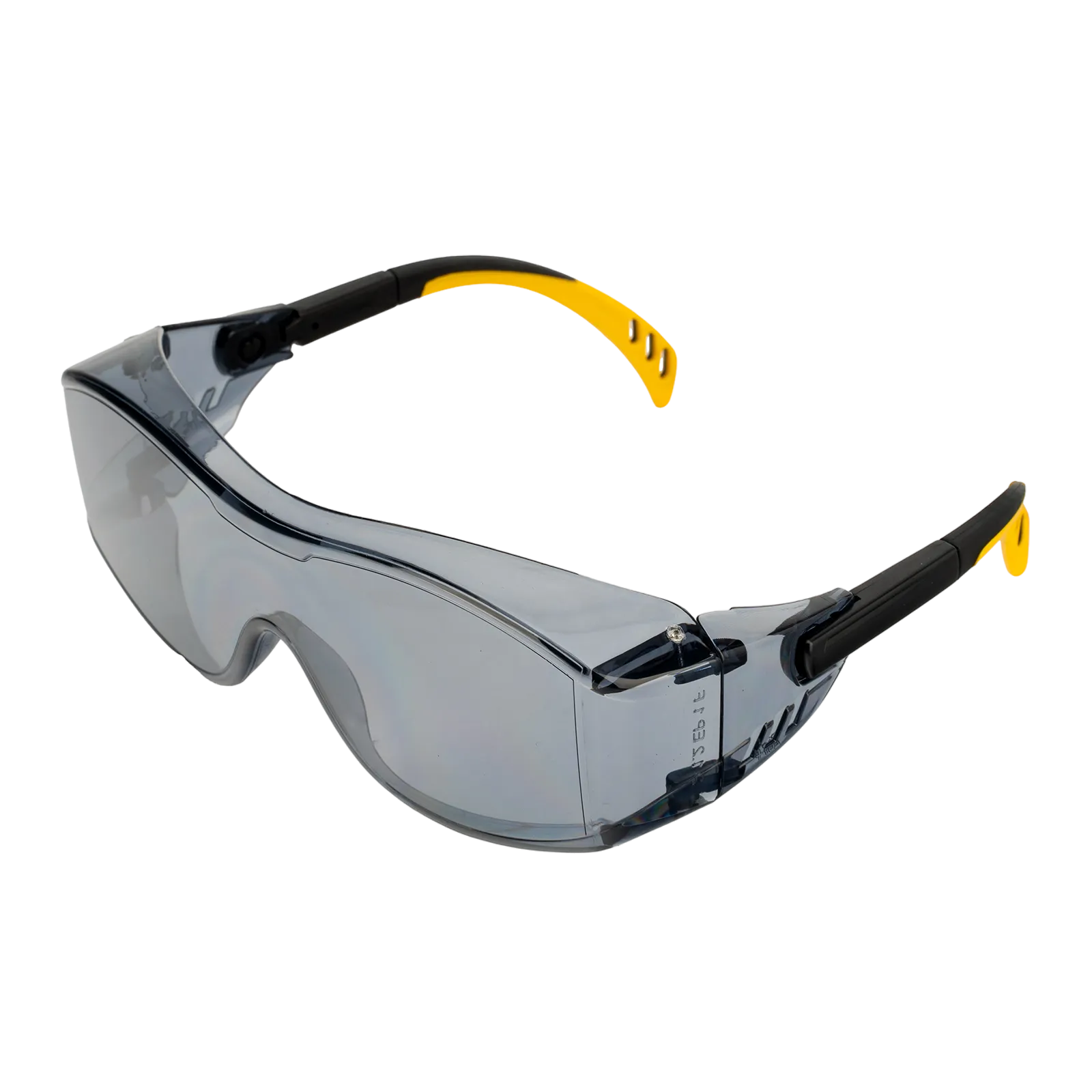 Очки защитные DENZEL открытые, поликарбонатные, увеличенная дымчатая линза, регулируемые дужки