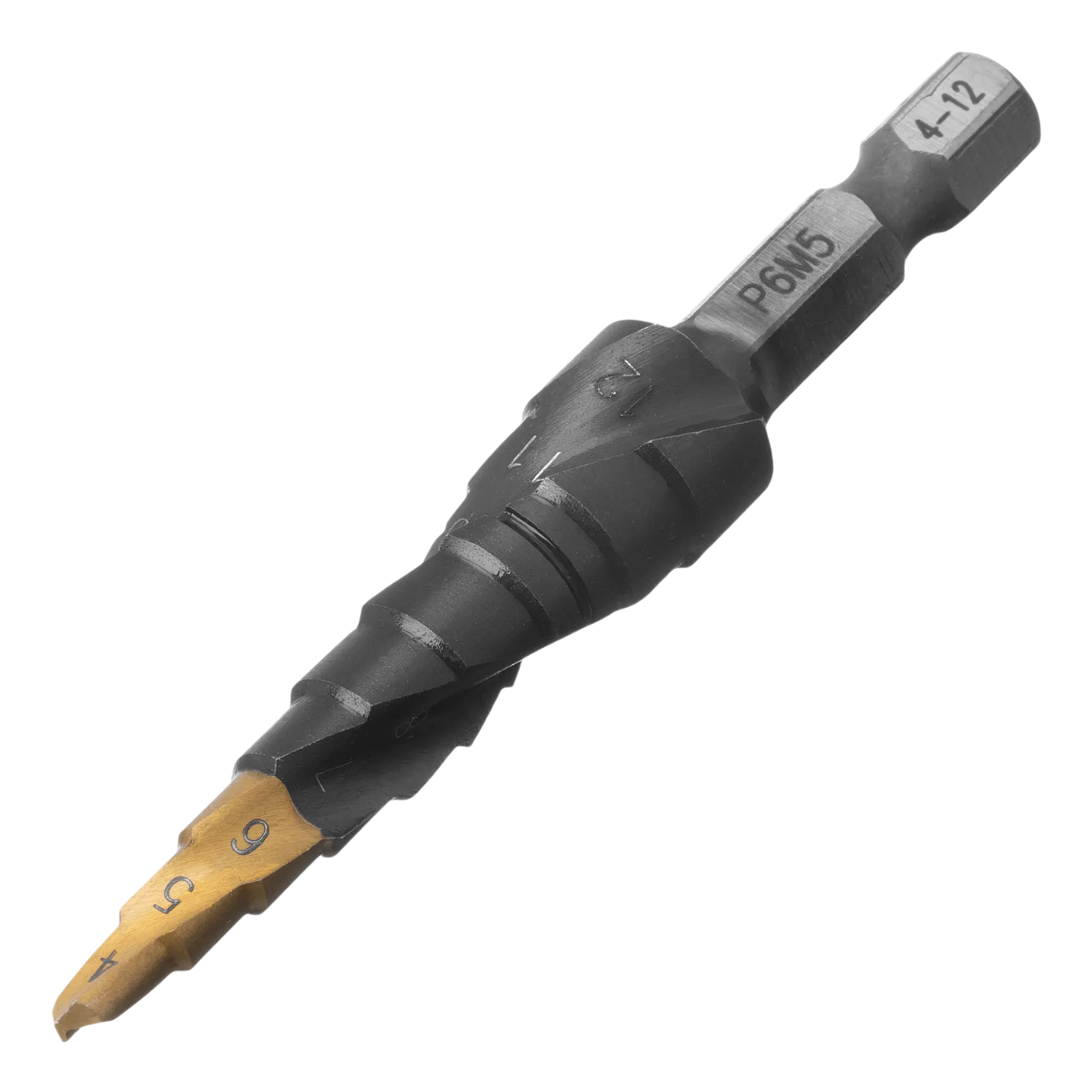 Сверло ступенчатое DENZEL 4-5-6-7-8-9-10-11-12 мм, Р6М5, 6-гр. хвостовик