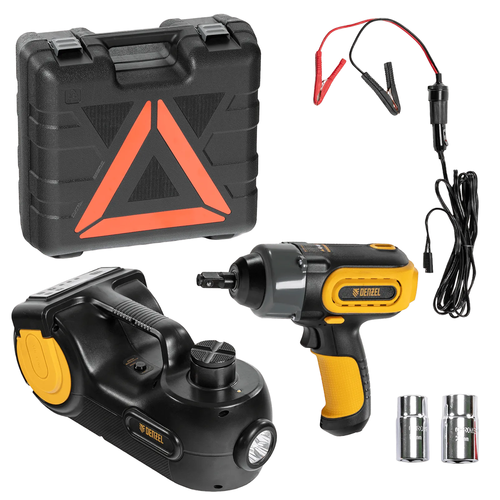 Домкрат DENZEL электрогидравлический «3 в 1» (1,5 т), 12В, с гайковертом электрическим