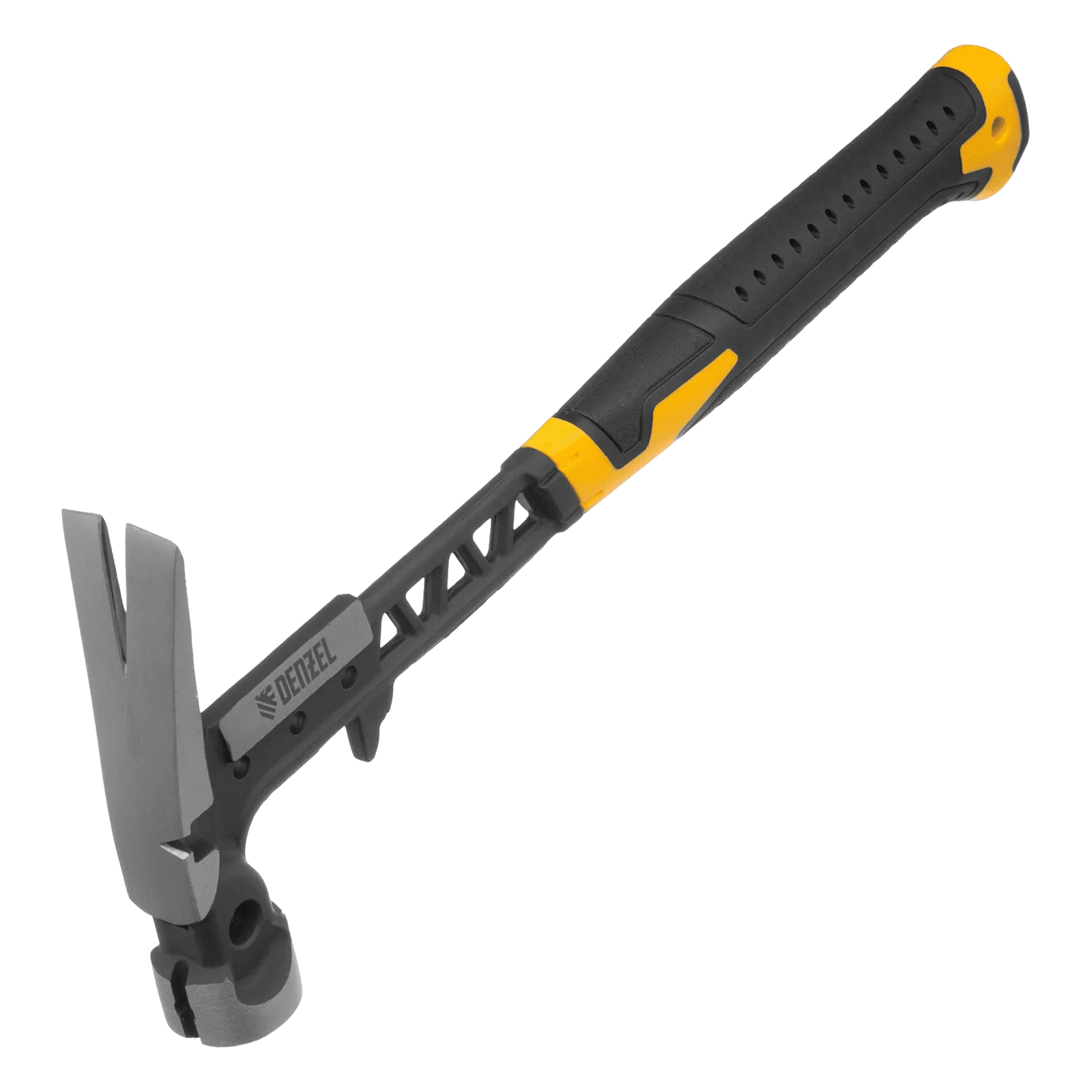 Молоток строительный DENZEL 450 г, цельнокованый,боек с магнитом, двухкомп. обрезин. рук-ка