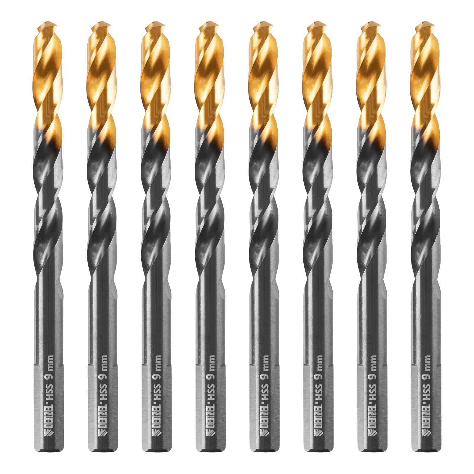 Сверло по металлу DENZEL 9 мм, HSS-Tin, Golden Tip, 8 шт.