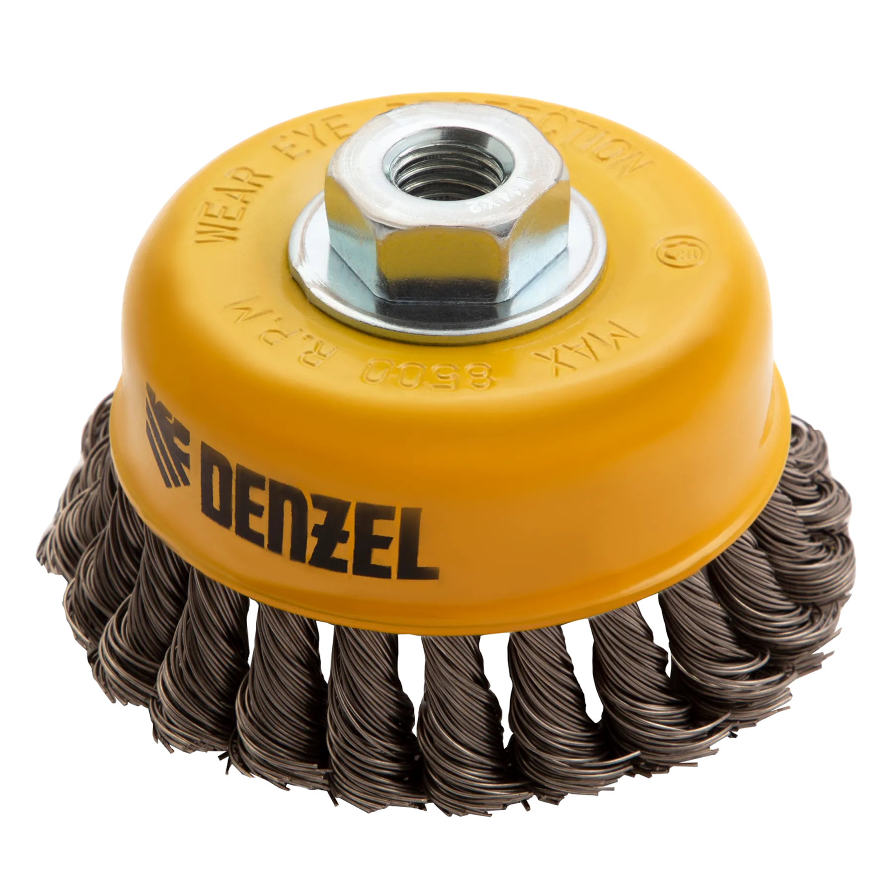 Щетка для УШМ DENZEL 746283, 100 мм, «чашка», крученая нержавеющая проволока 0.5 мм, М14