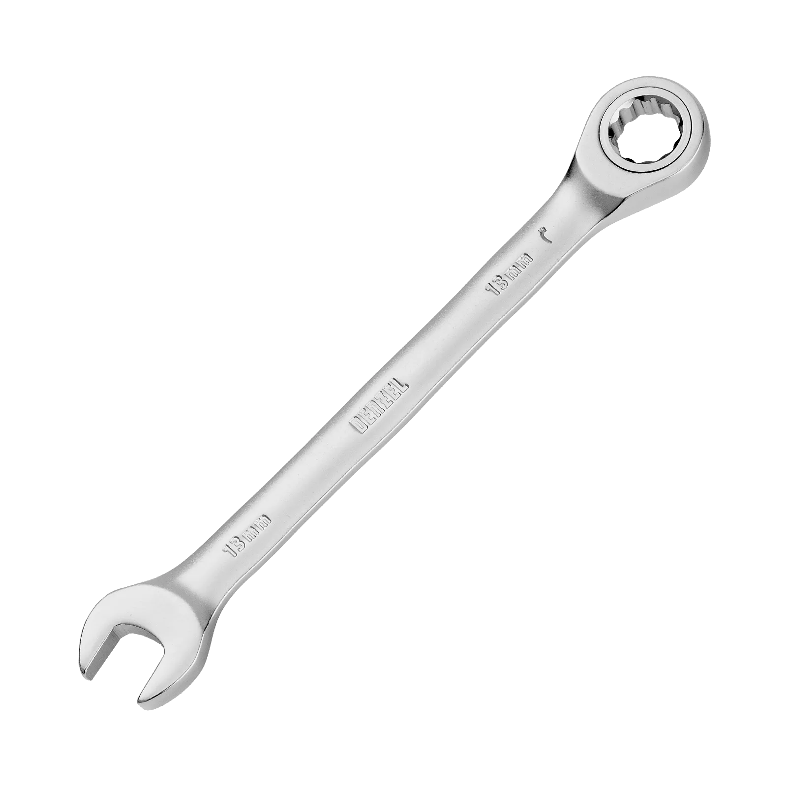 Ключ комбинированный трещоточный DENZEL, 13 мм, CrV, матовый хром