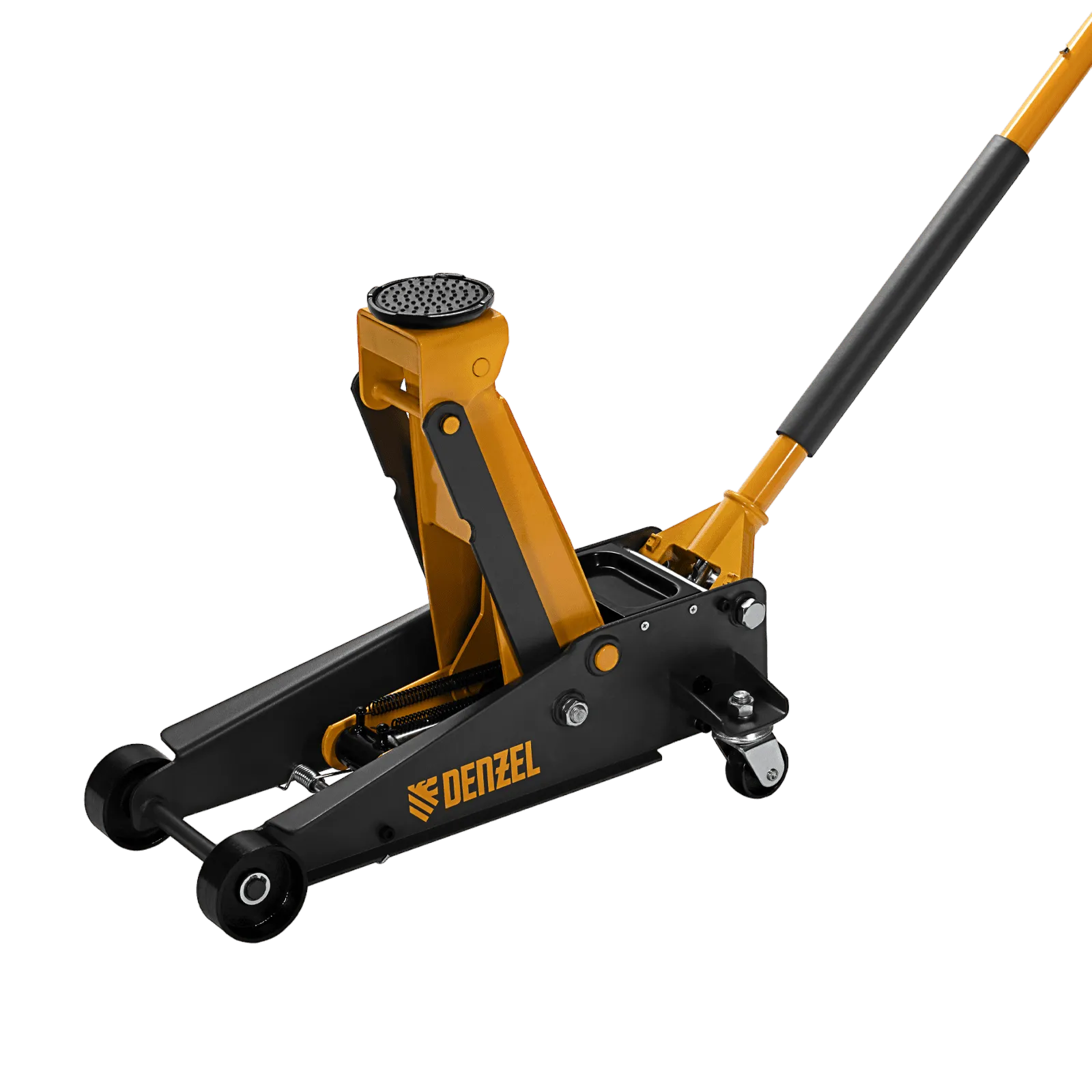 Домкрат гидравлический DENZEL подкатной 3 т, с фиксатором, быстрый подъем, 135-480 мм, профессиональный