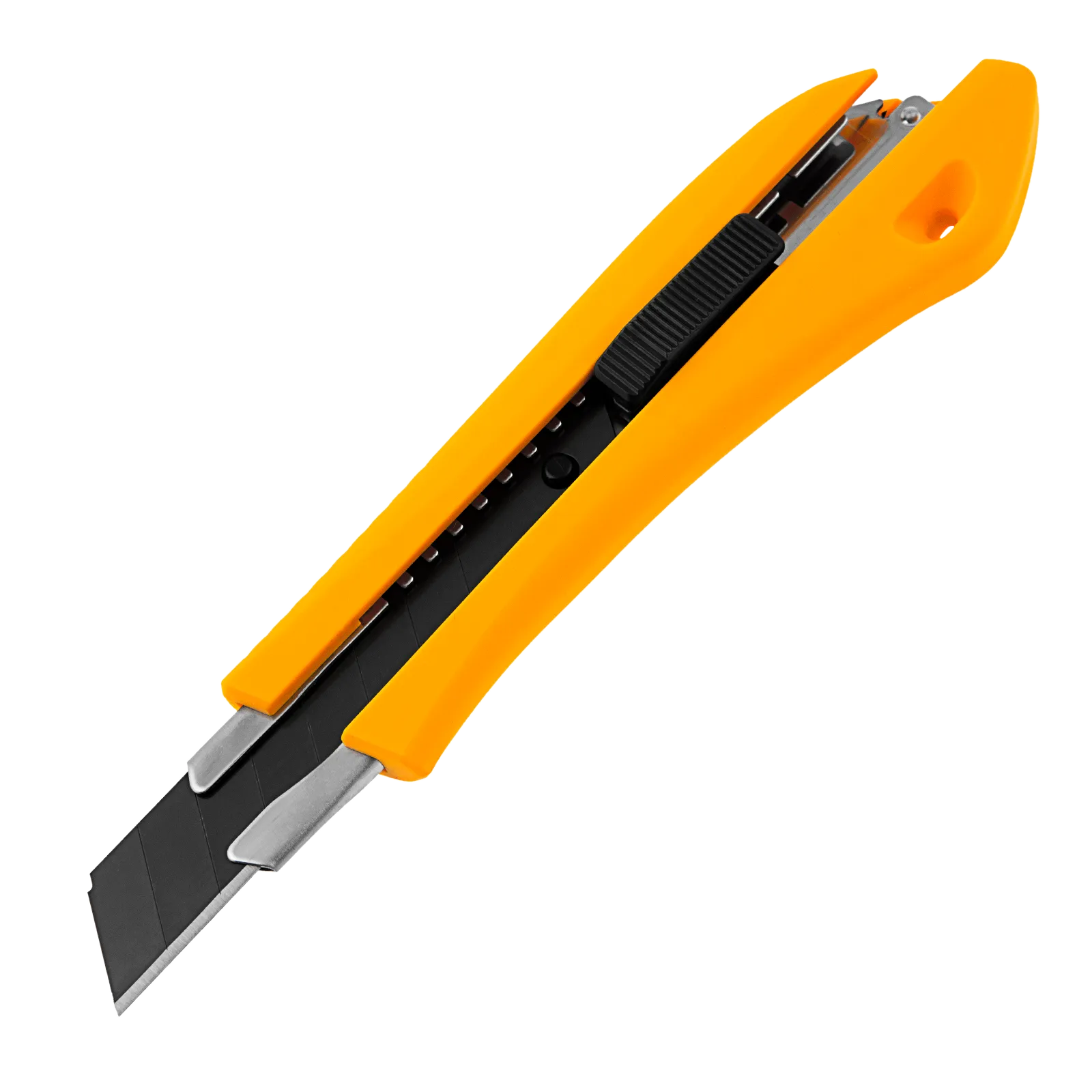 Нож DENZEL 18 мм, сменное лезвие, SK4, метал. направляющая, нажимной фиксатор