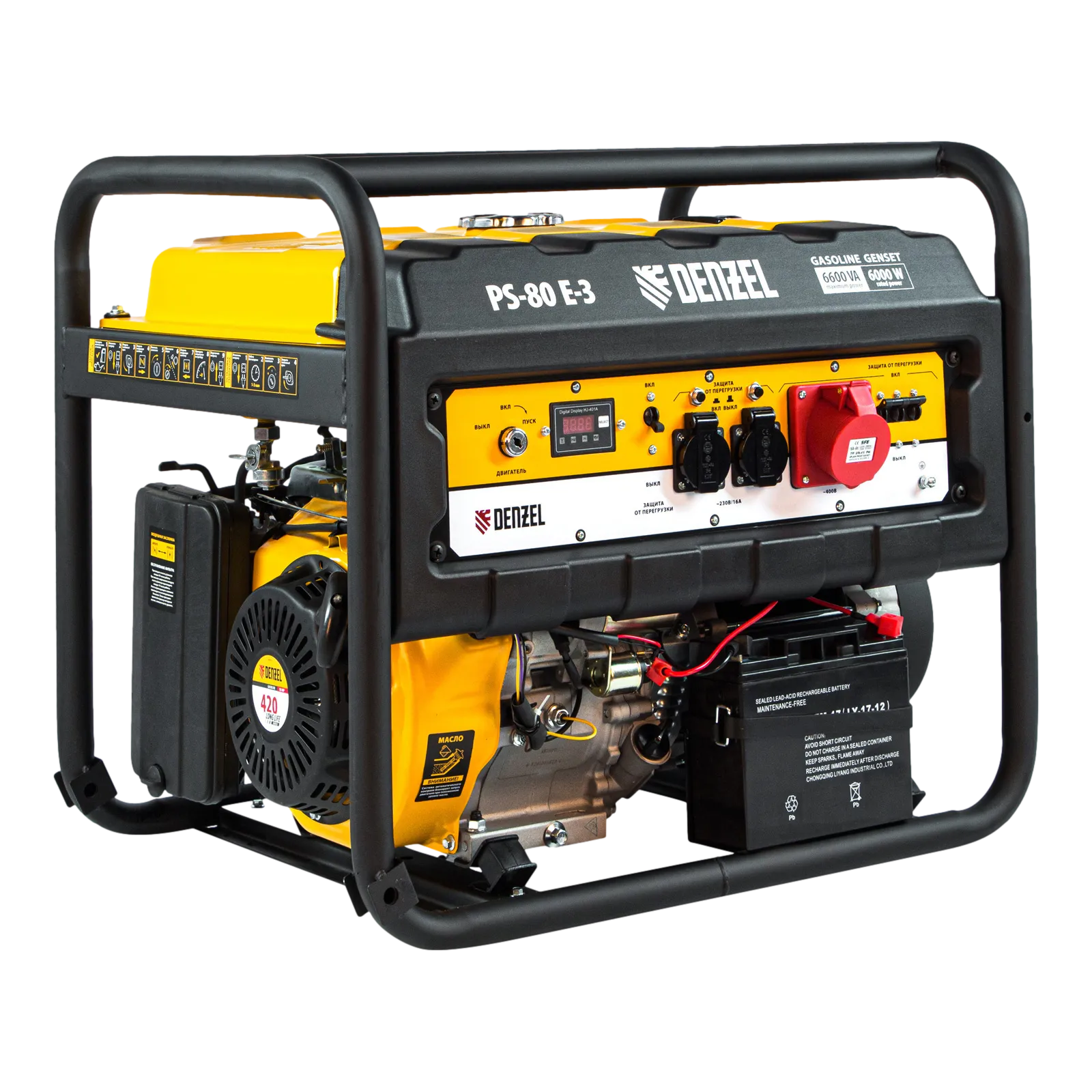 Генератор бензиновый DENZEL PS 80 E-3, 6.6 кВт, 400 В, 25 л, электростартер