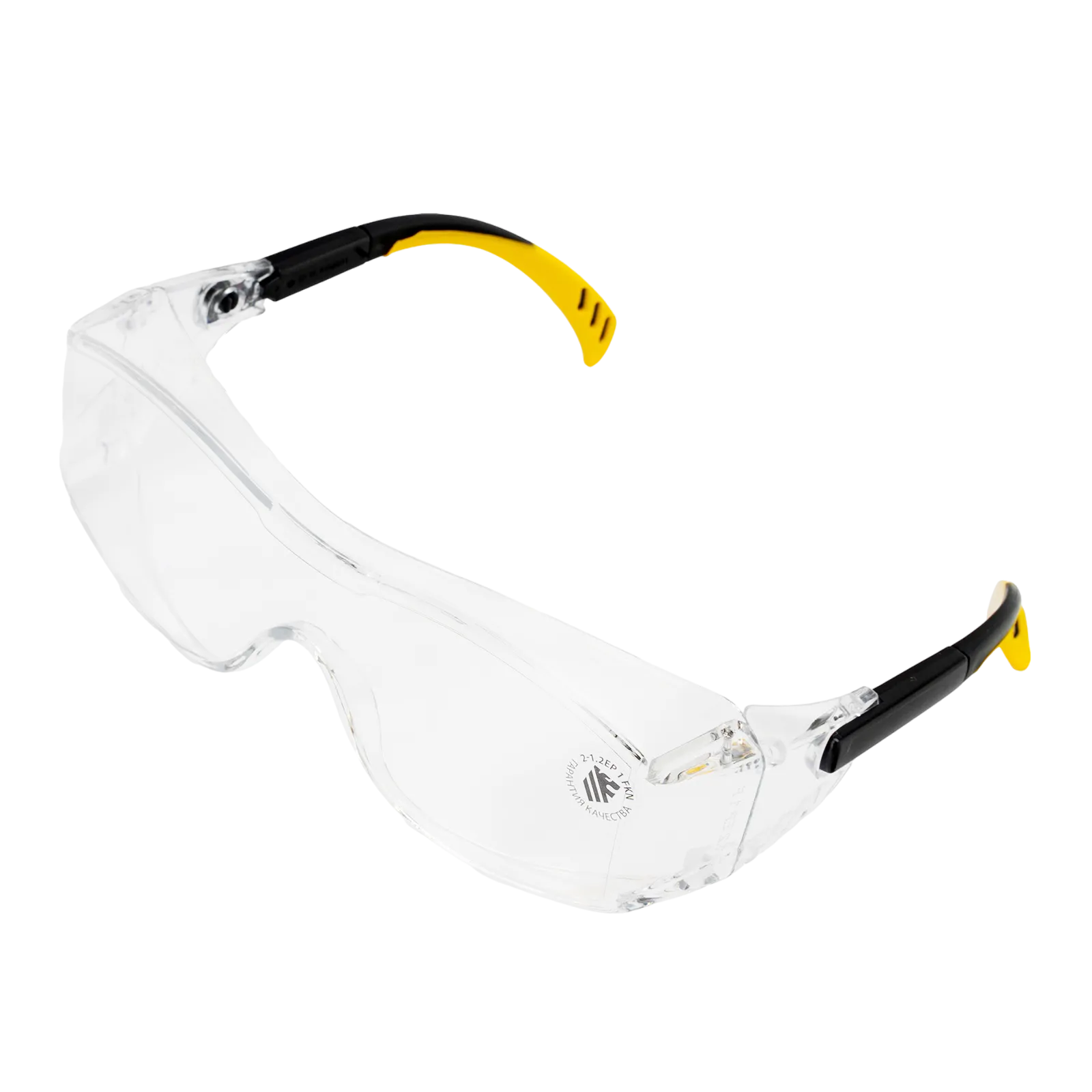 Очки защитные открытые DENZEL поликарбонатные, увеличенная прозрачная линза,  регулируемые дужки