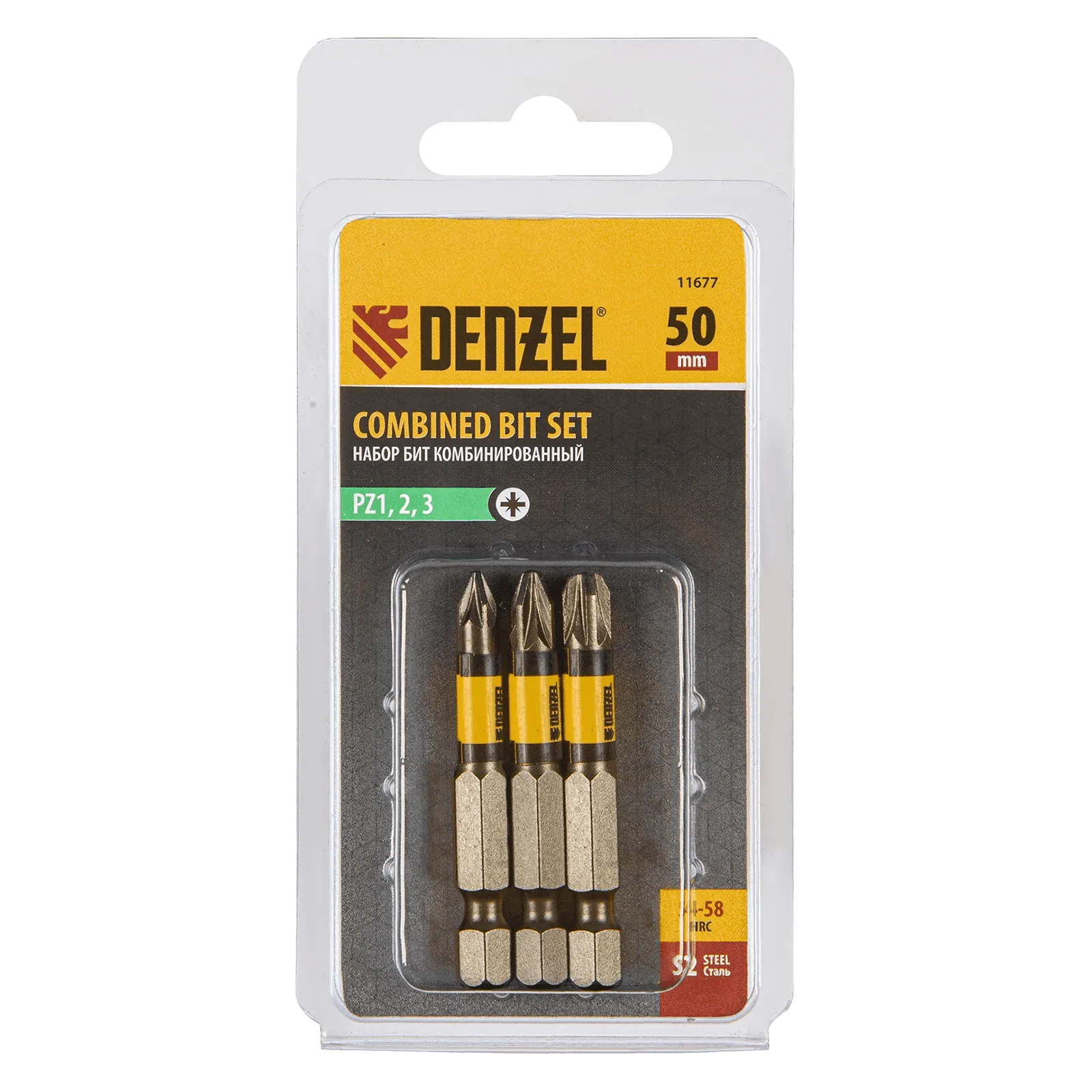 Набор бит комбинированный DENZEL 3 шт., PZ1, PZ2, PZ3, 50 мм, сталь S2