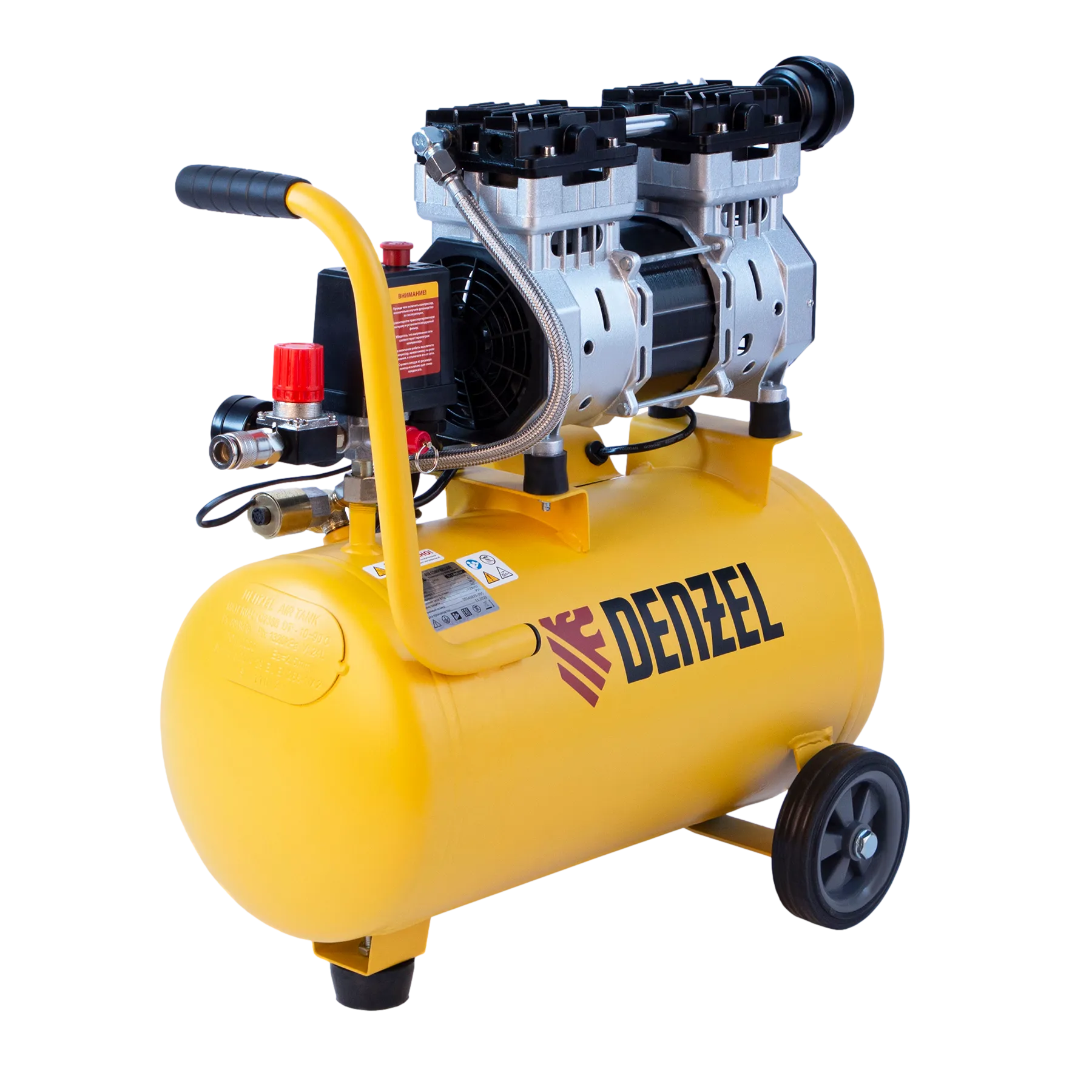 Компрессор безмасляный DENZEL DLS950/24, 950 Вт, 165 л/мин, ресивер 24 л, малошумный