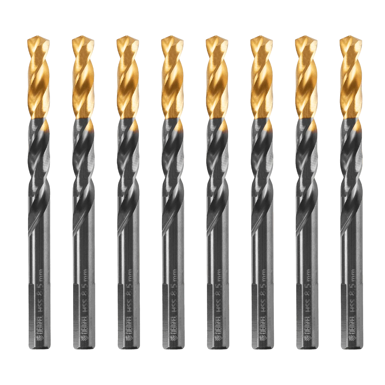 Сверло по металлу DENZEL 8,5 мм, HSS-Tin, Golden Tip, 8 шт.