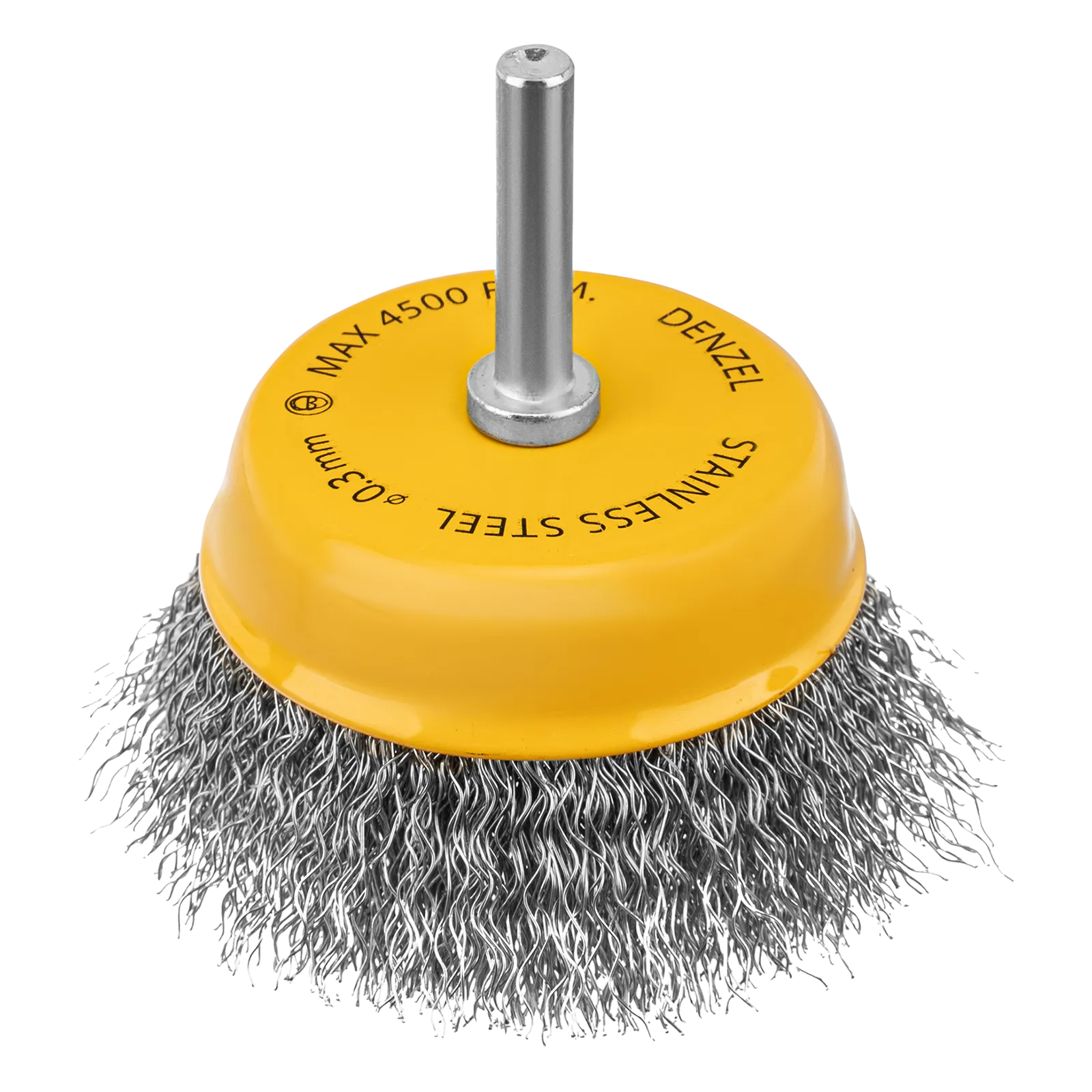 Щетка для дрели DENZEL, 75 мм, Чашка, со шпилькой, нержавеющая витая проволока