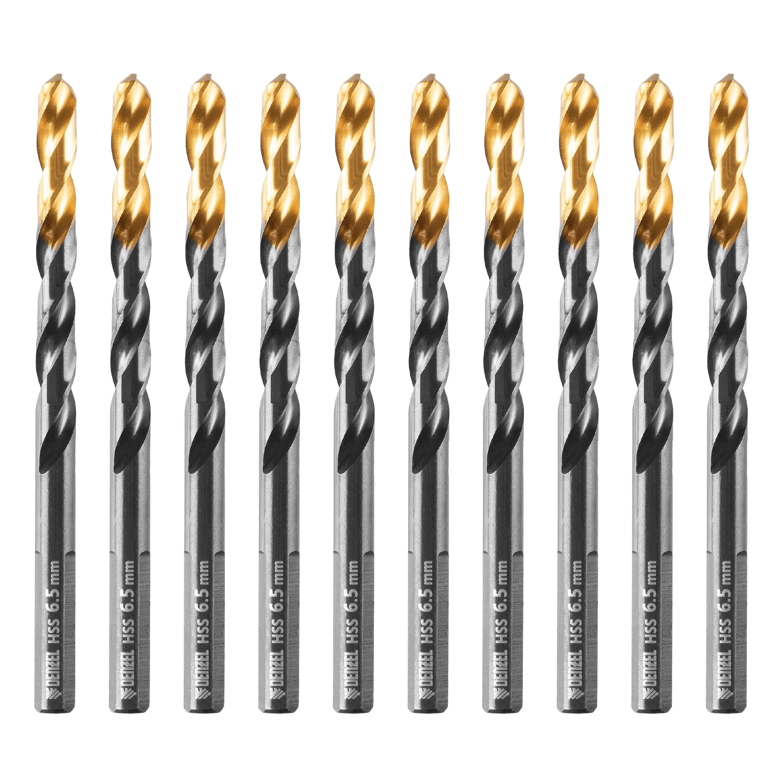 Сверло по металлу DENZEL 6,5 мм, HSS-Tin, Golden Tip, 10 шт.