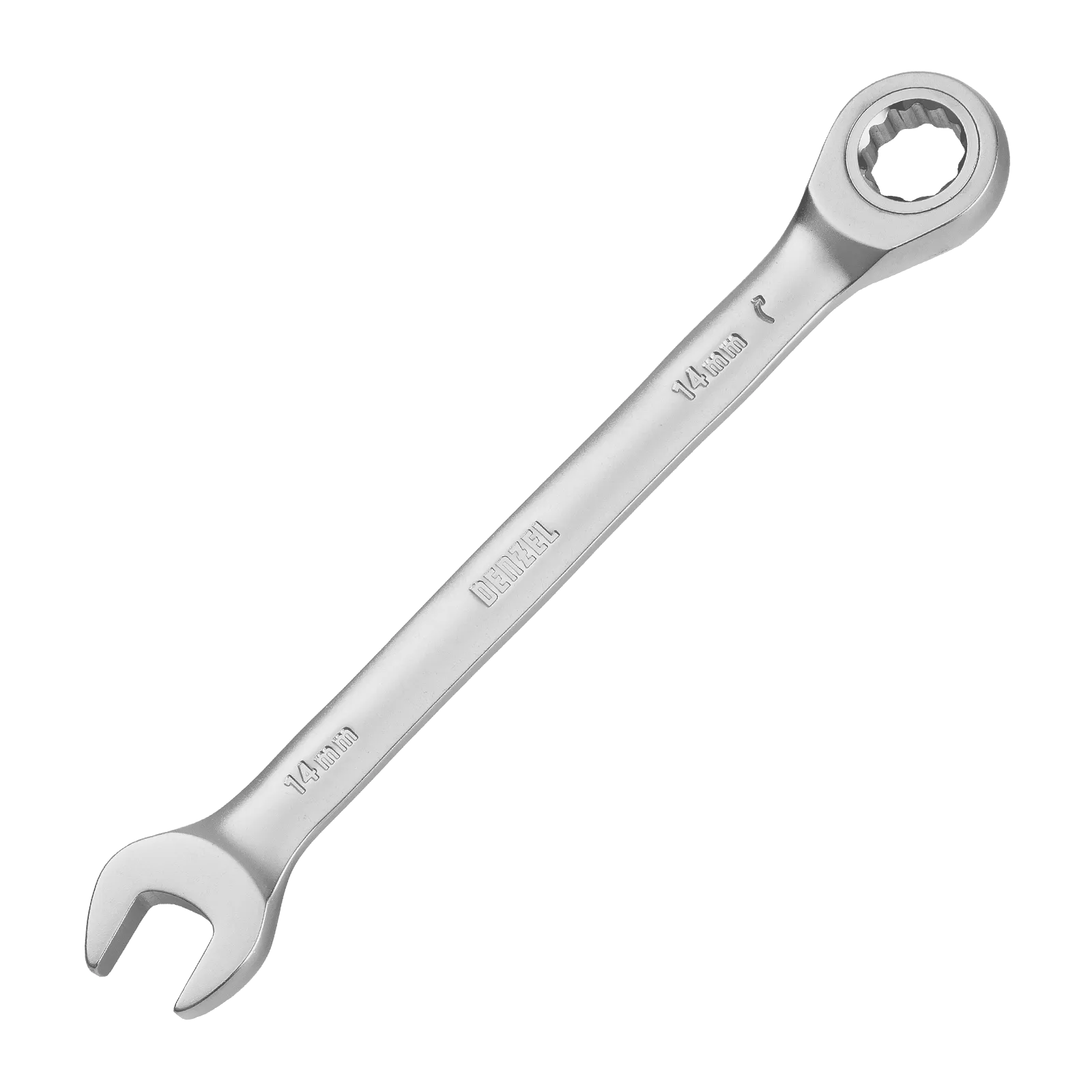 Ключ комбинированный трещоточный DENZEL, 14 мм, CrV, матовый хром