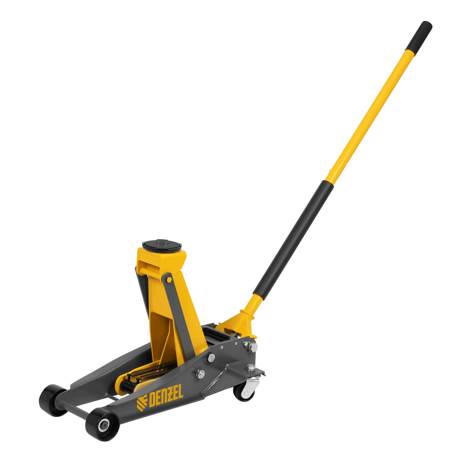 Домкрат гидравлический подкатной DENZEL 3 т, 125-470 мм, быстрый подъем, проф.