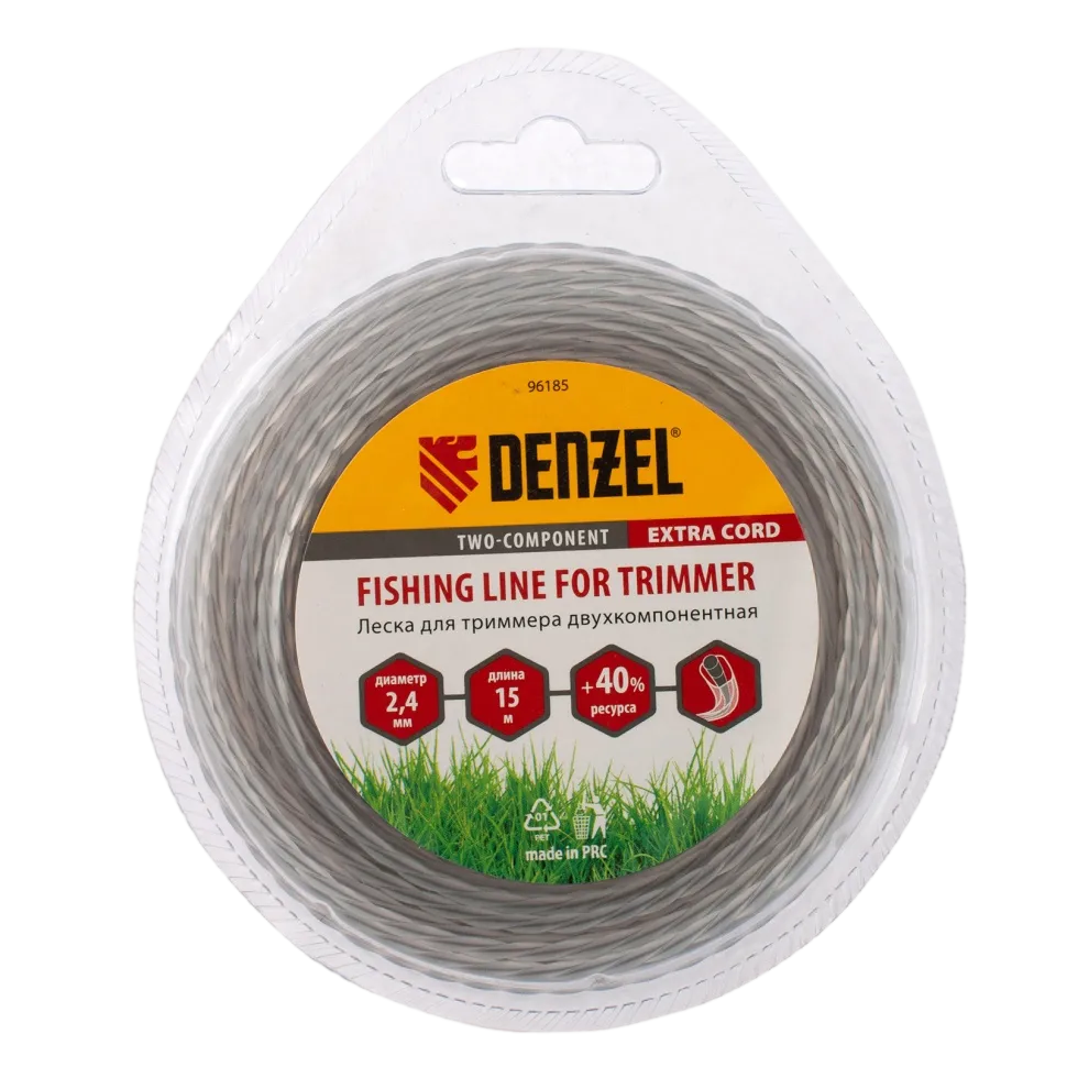 Леска для триммера DENZEL Extra Сord 96185, 2.4 мм x 15 м, квадратная витая