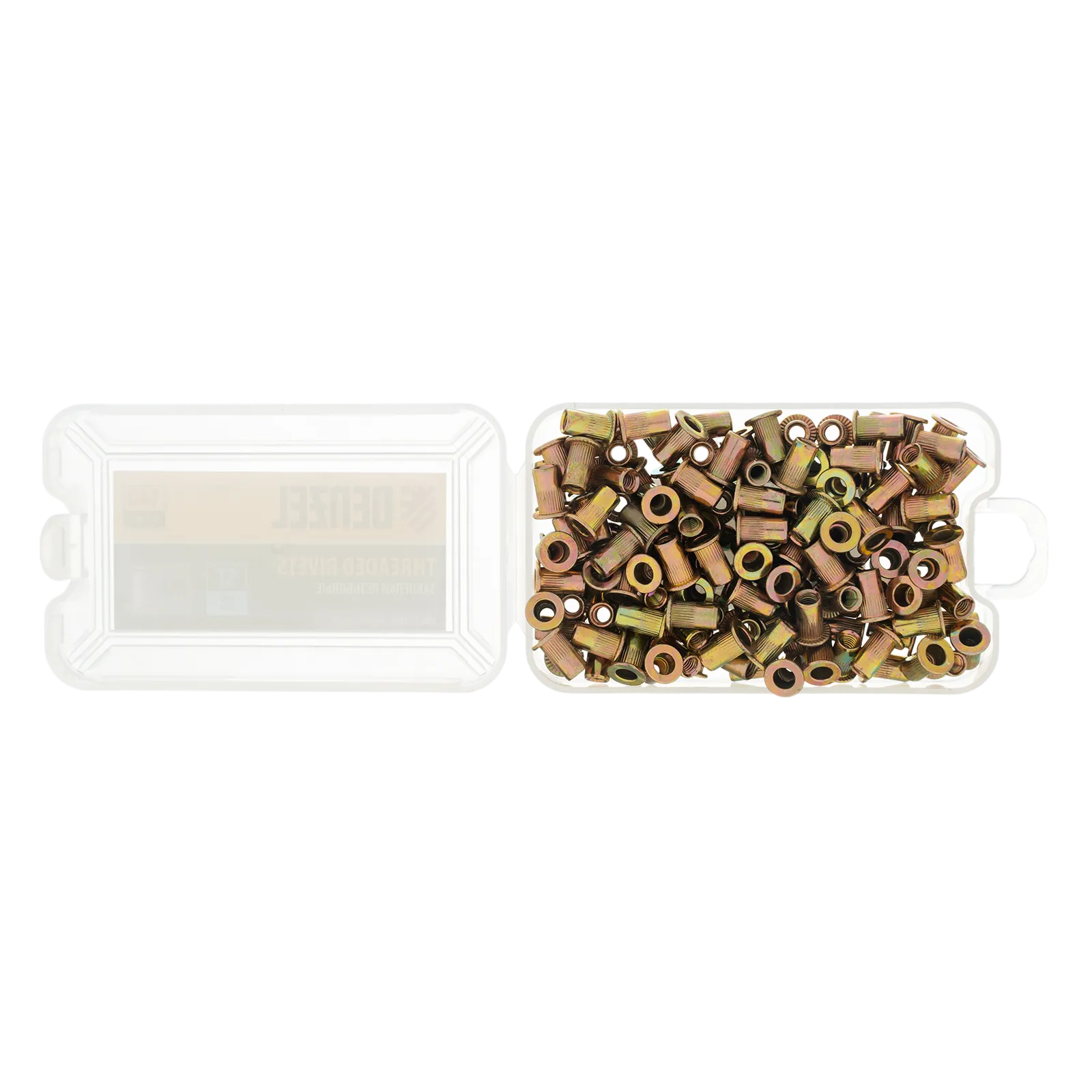 Заклепки резьбовые DENZEL стальные, оцинкованные, М4, пластиковый кейс, 140 шт.