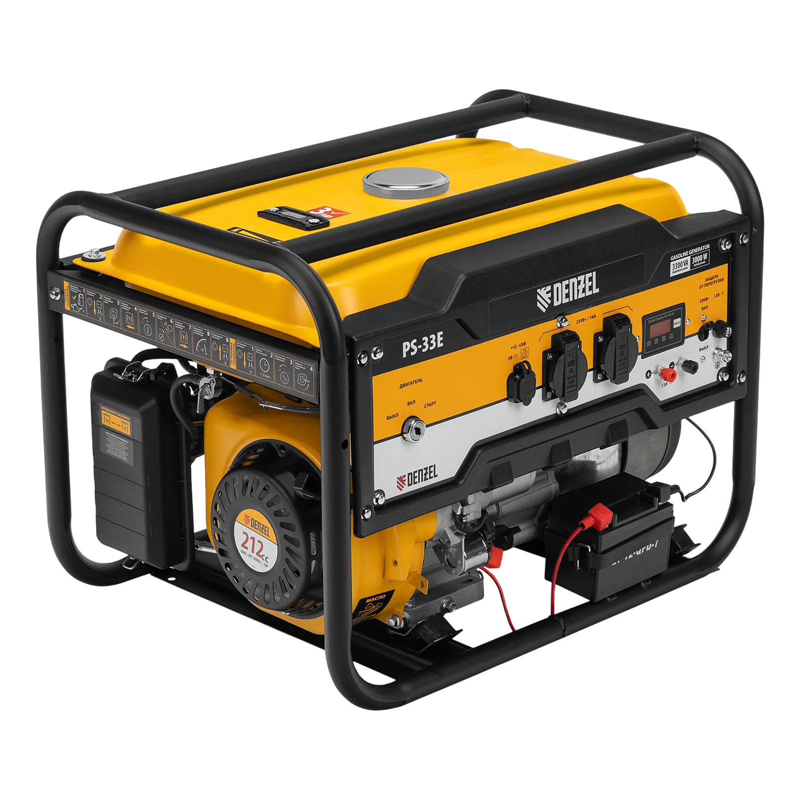 Генератор бензиновый DENZEL PS-33E, 3.3 кВт, 230В, 15 л, электростартер