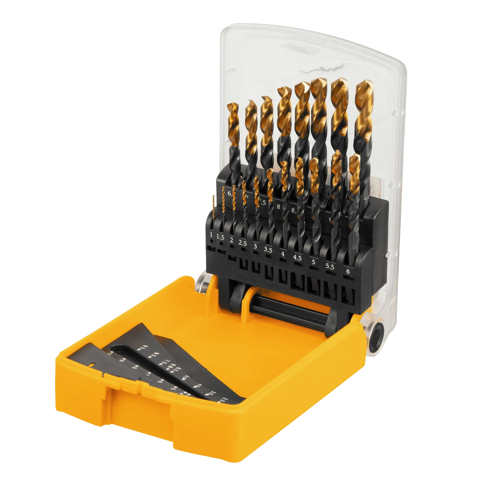 Набор сверл по металлу DENZEL 1-10 мм, HSS-Tin, Golden Tip, 19 шт