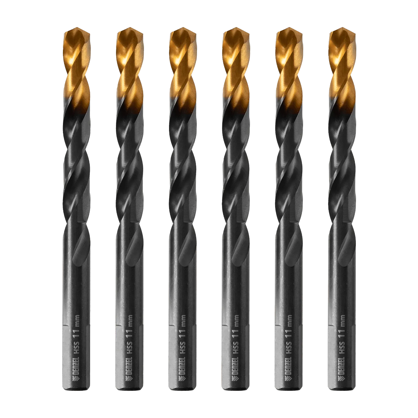 Сверло по металлу DENZEL 11 мм, HSS-Tin, Golden Tip, 6 шт.
