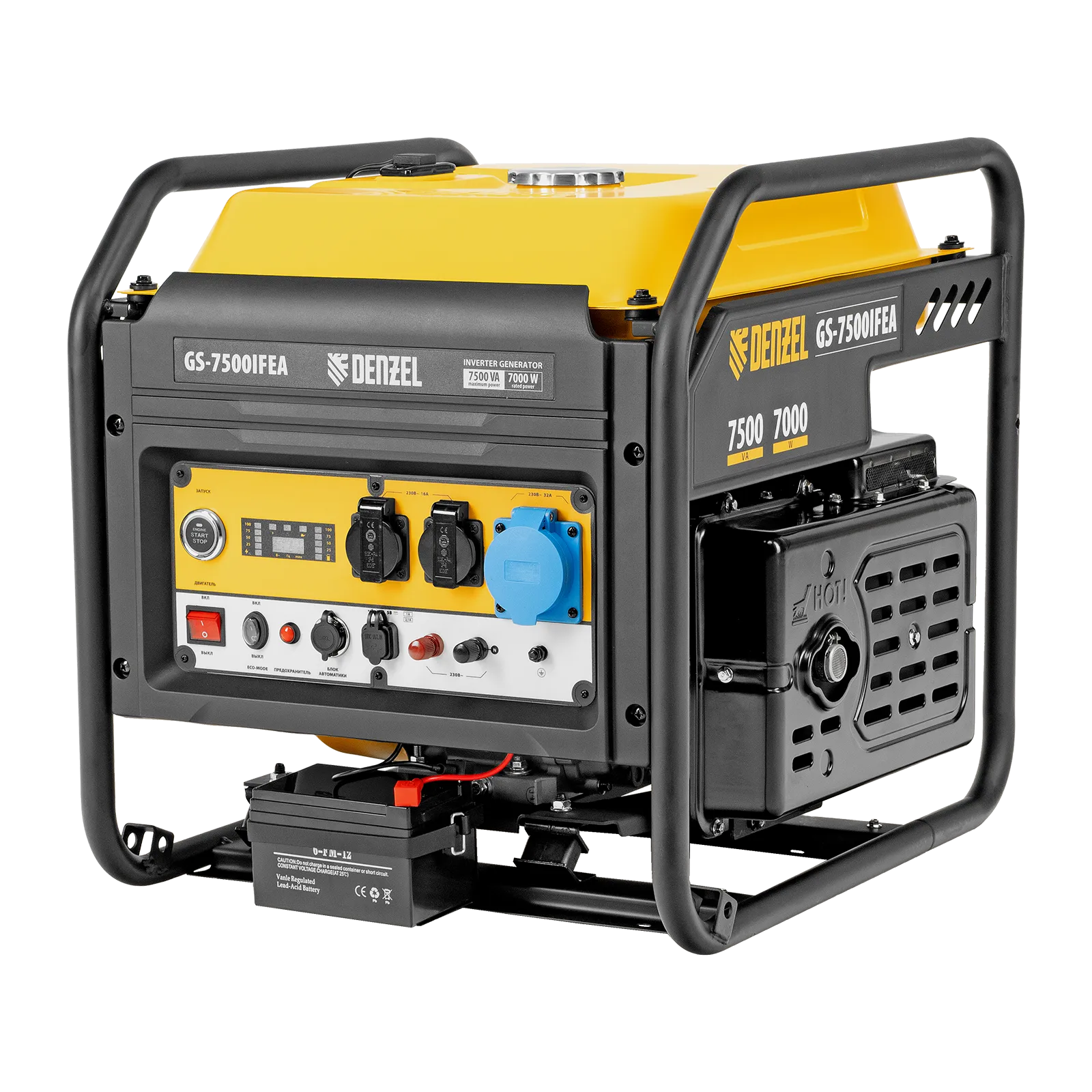 Генератор инверторный DENZEL GS-7500iFEA, 7,5 кВт, 230 В, открытый корпус, электростартер, ATS