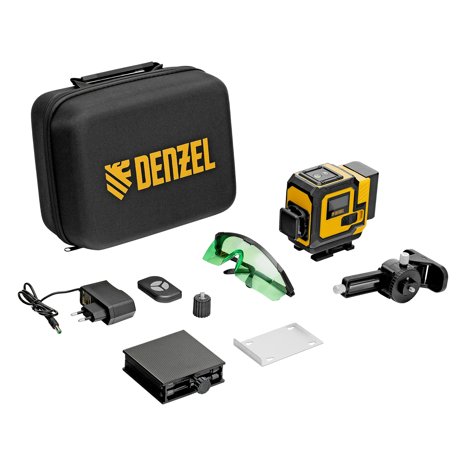 Лазерный уровень мультипризменный DENZEL DLV-360-3C, 30 м, зеленый луч, Li-Ion 2,4 Aч, кейс