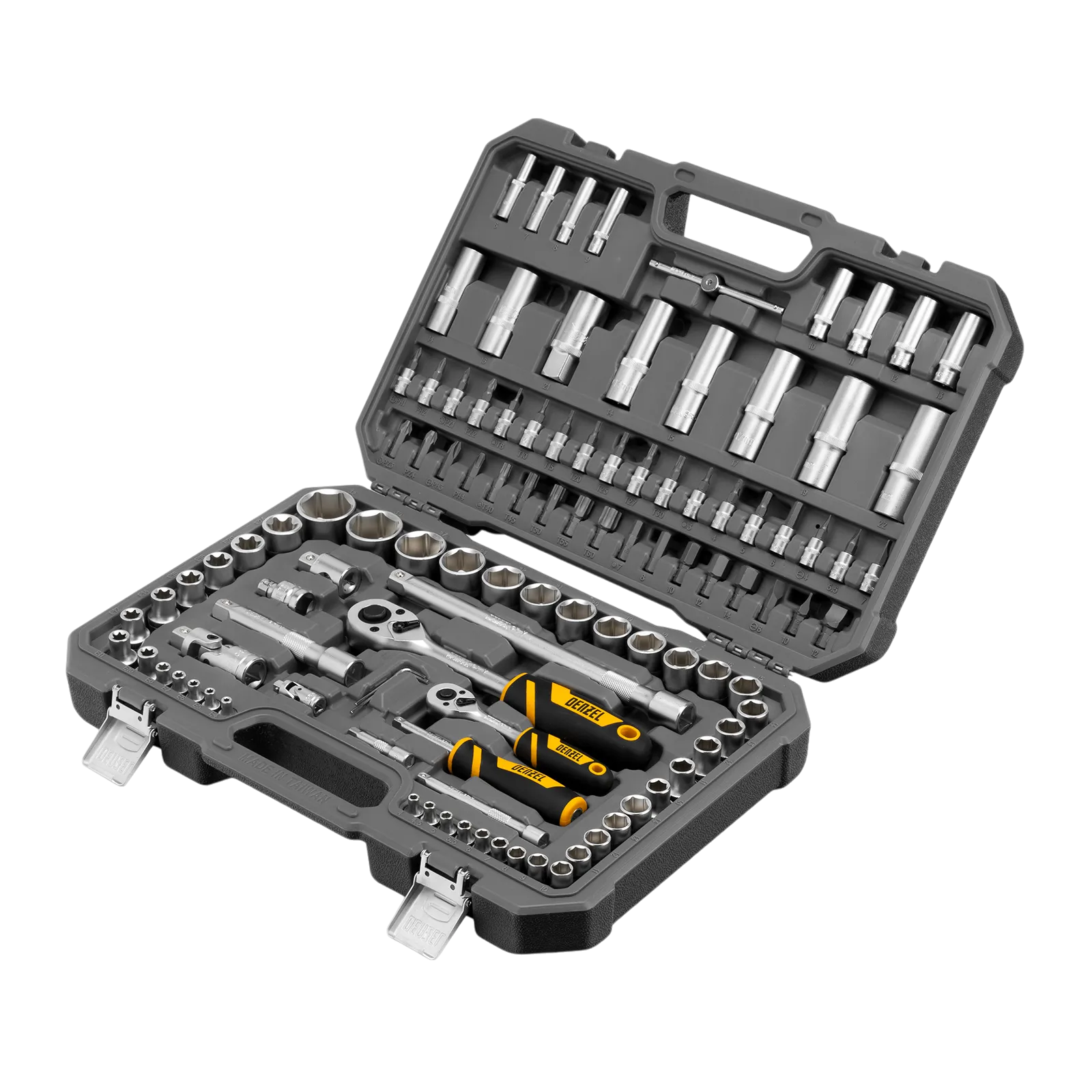 Набор инструментов DENZEL 1/2", 1/4", CrV, S2, пластиковый кейс, 109 предметов