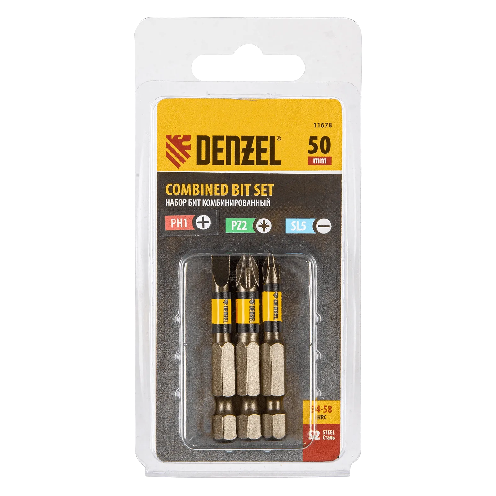 Набор бит комбинированный DENZEL 3 шт., PH2, PZ2, SL5, 50 мм, сталь S2