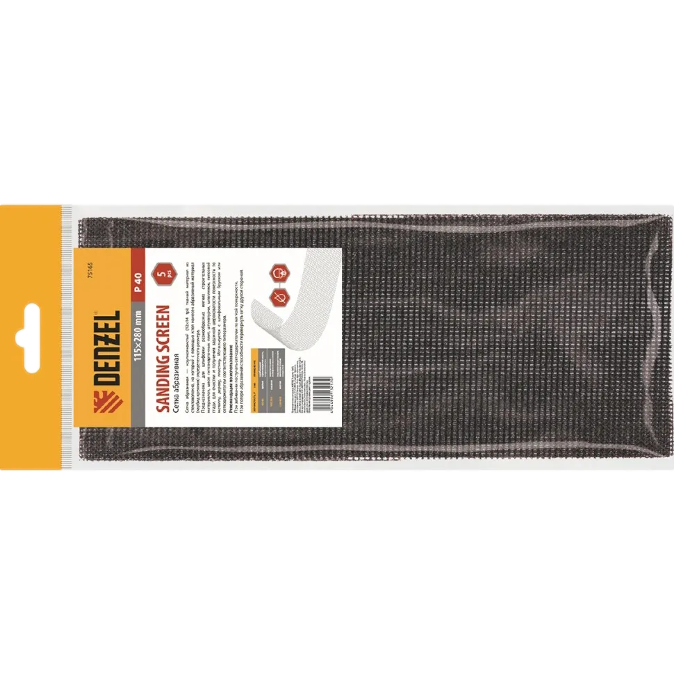 Сетка абразивная DENZEL 75165, P40, 115 x 280 мм, 5 шт.