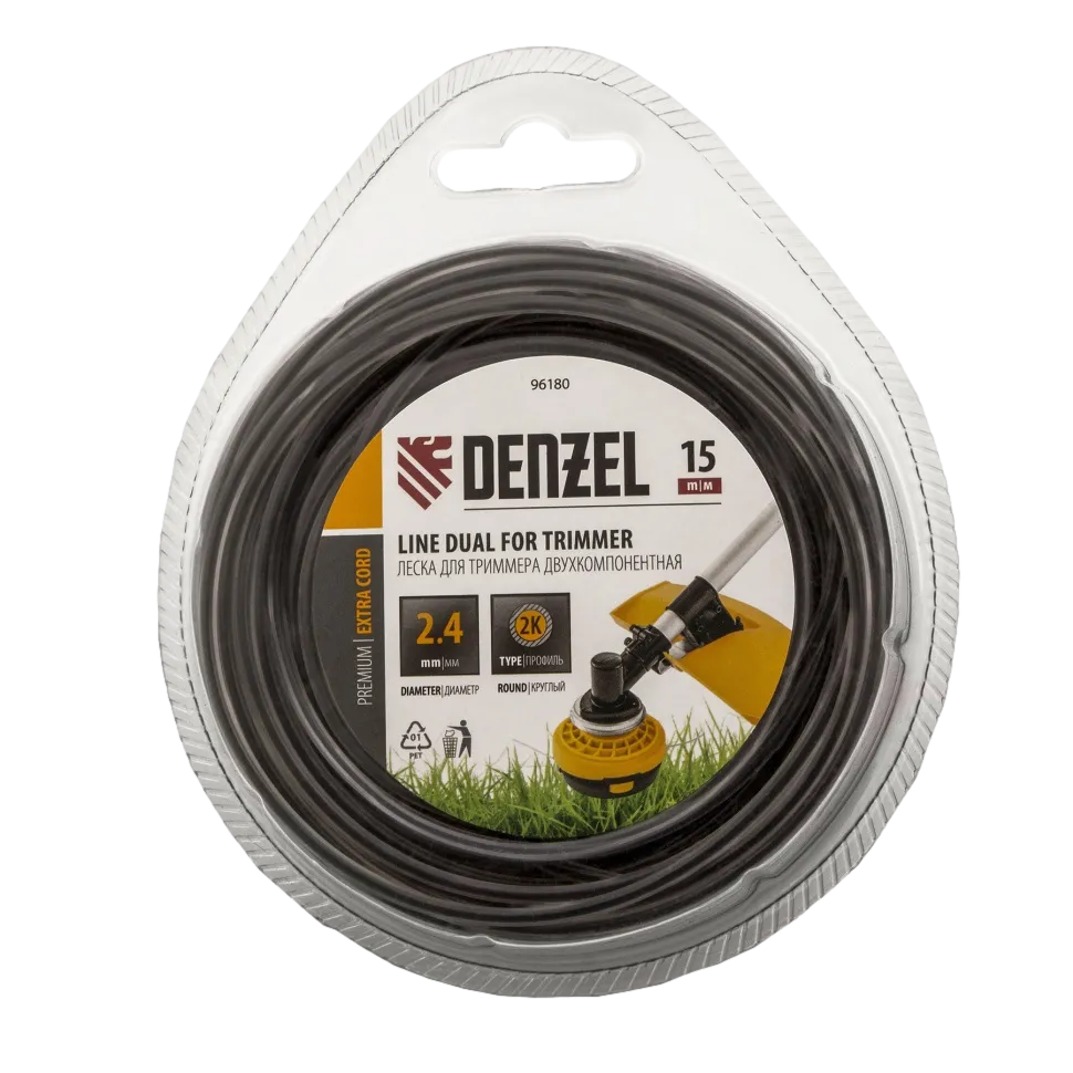 Леска для триммера DENZEL Extra Сord 96180, 2.4 мм x 15 м, круглая