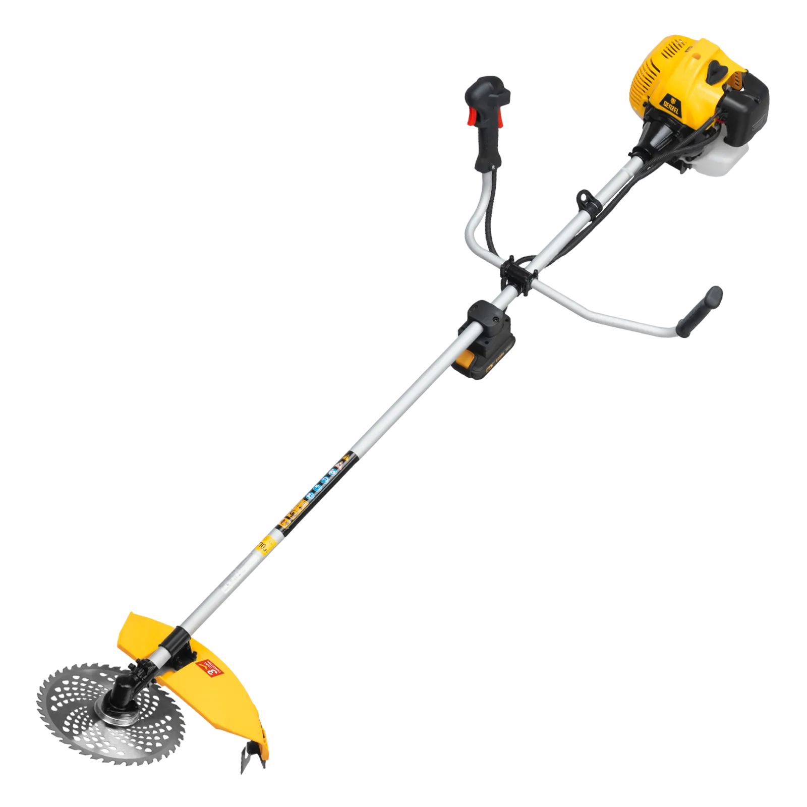 Триммер бензиновый DENZEL DT-43E, 43 см3, неразъемная штанга, электростартер, состоит из 2 частей