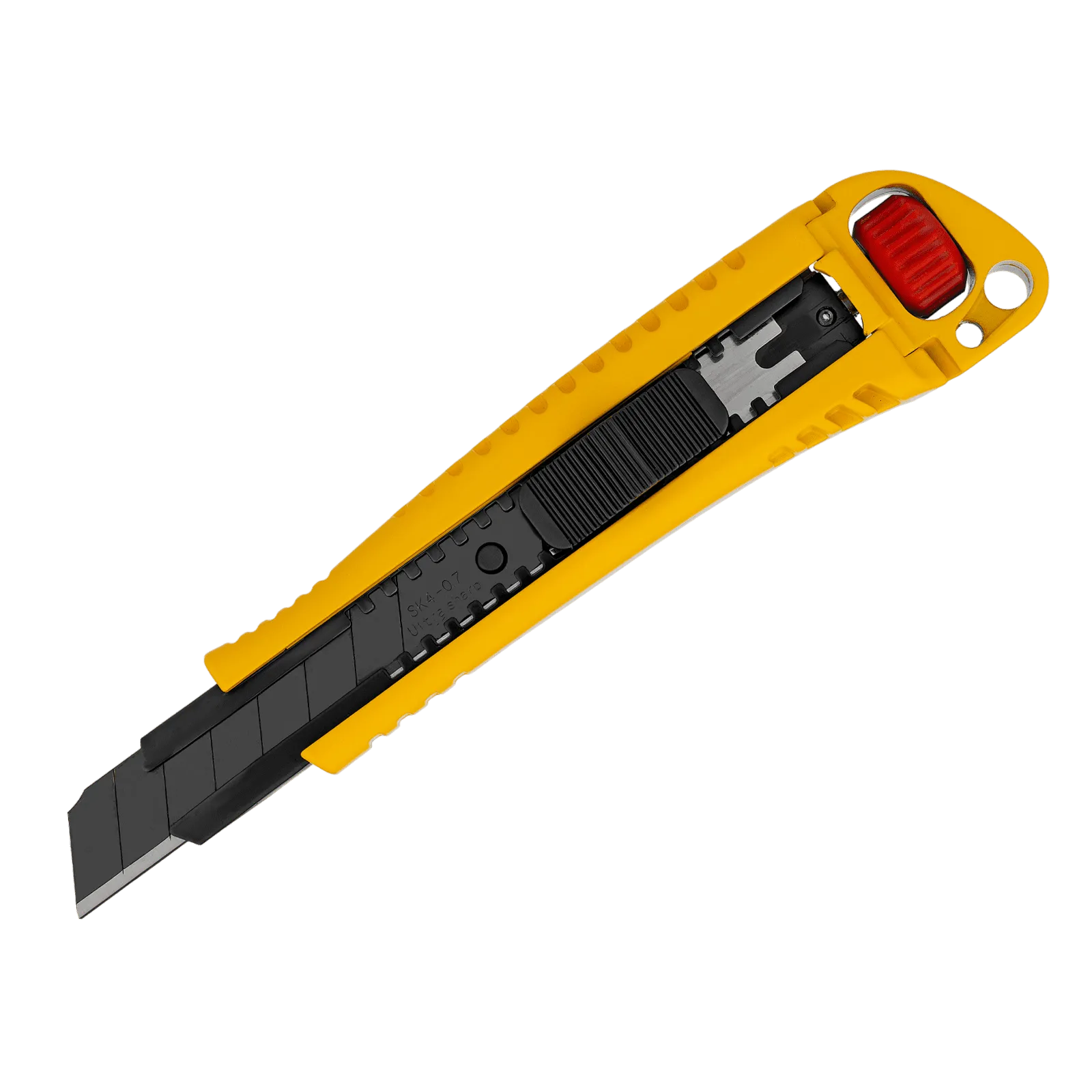 Нож DENZEL 18 мм, сменное лезвие, SK4, корпус из цинкового сплава + TPR, торцевой зажим