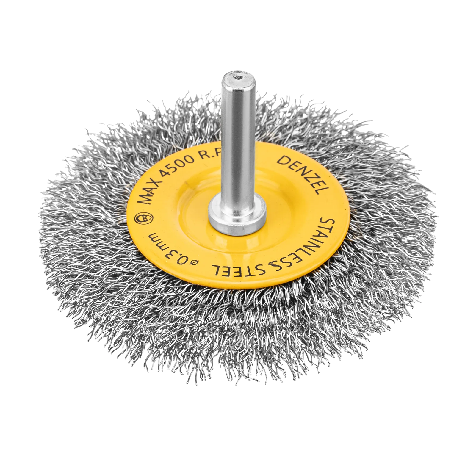 Щетка для дрели DENZEL, 75 мм, Плоская, со шпилькой, нержавеющая витая проволока