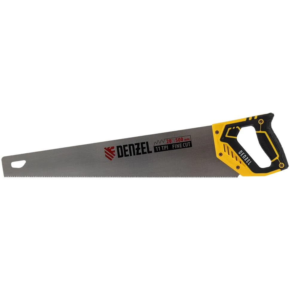 Ножовка по дереву DENZEL 500 мм, 11 TPI, зуб 3D, двухкомпонентная рукоятка