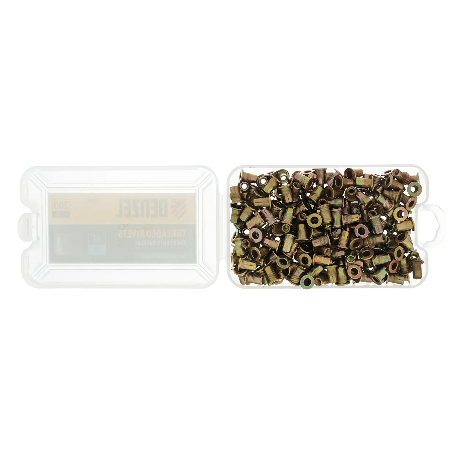 Заклепки резьбовые DENZEL стальные, оцинкованные, М3, пластиковый кейс, 200 шт.