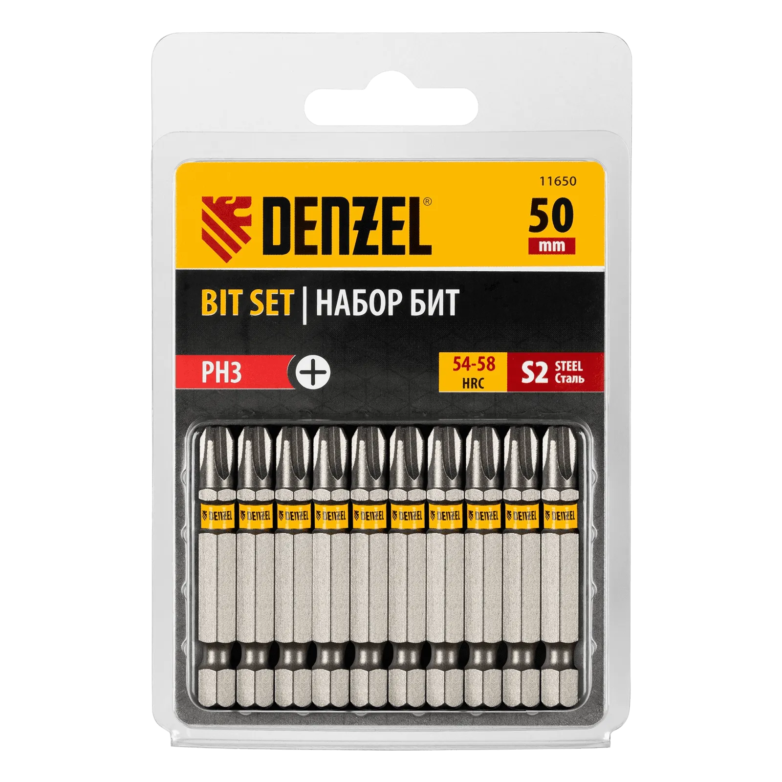 Бита DENZEL PH3х50, сталь S2, шестигранный профиль, 10 шт. Е 6,3